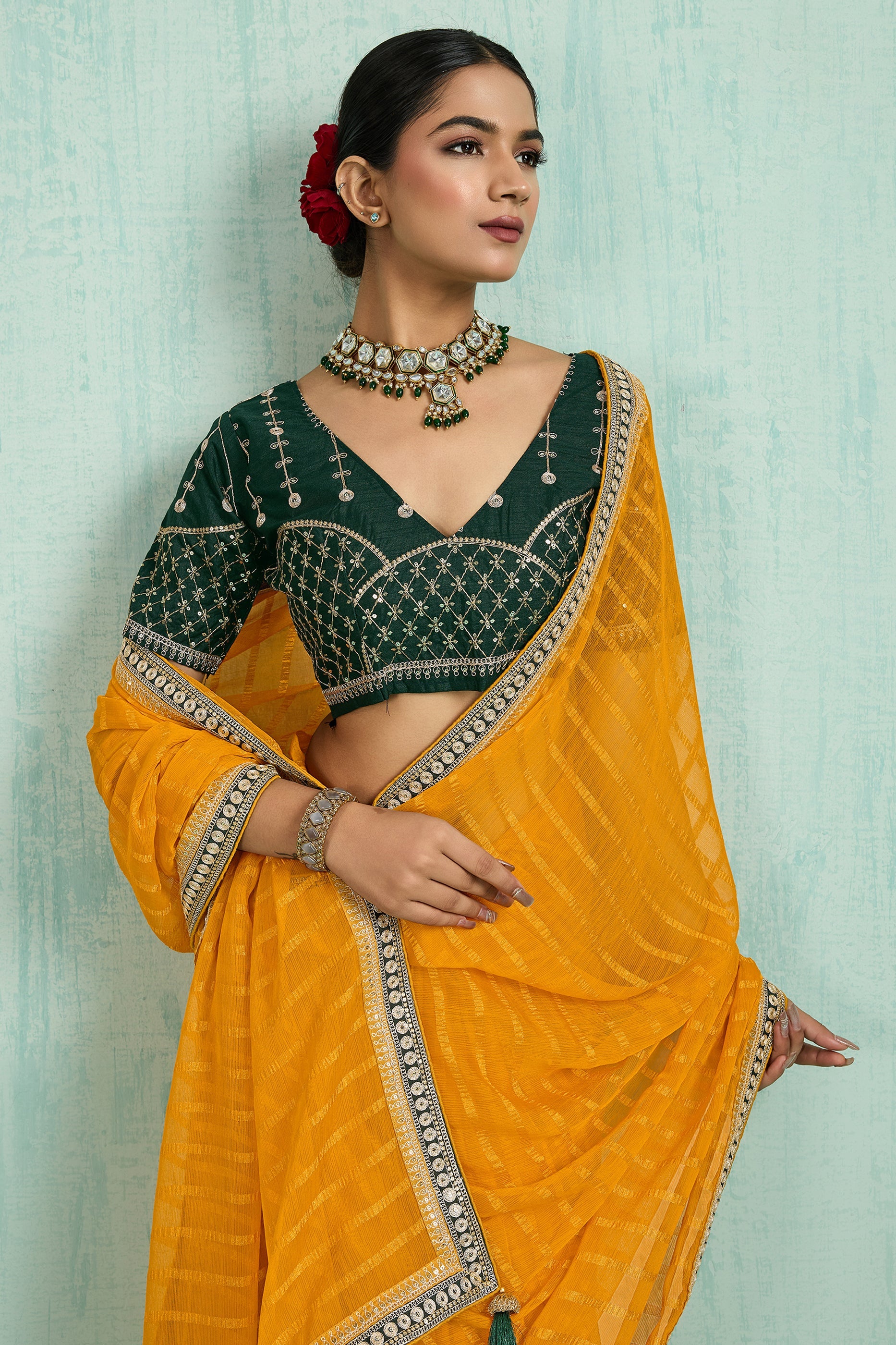 Yellow Lace Work Chiffon Saree-SAR10618_2_SareeButa.com