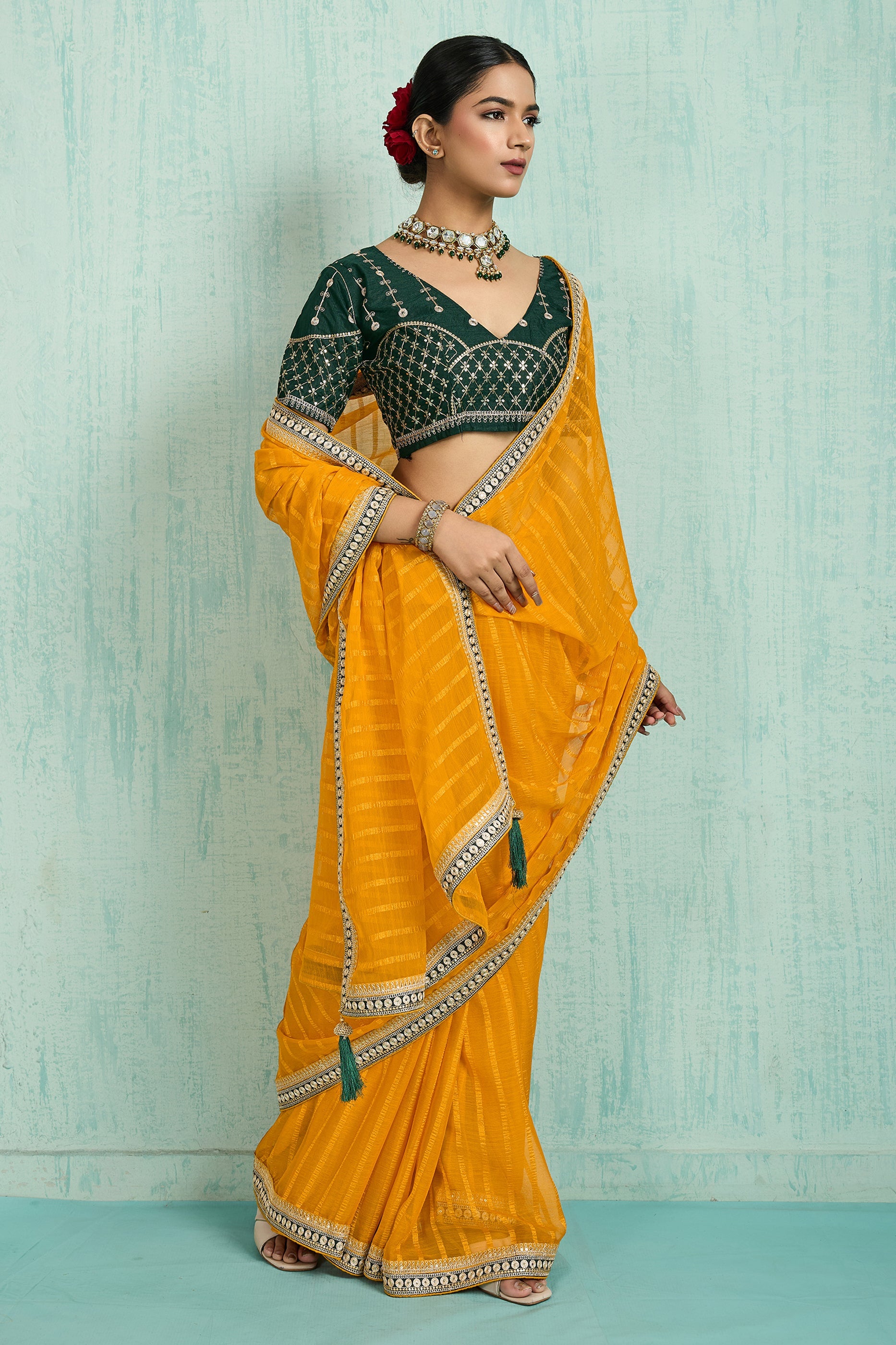 Yellow Lace Work Chiffon Saree-SAR10618_3_SareeButa.com
