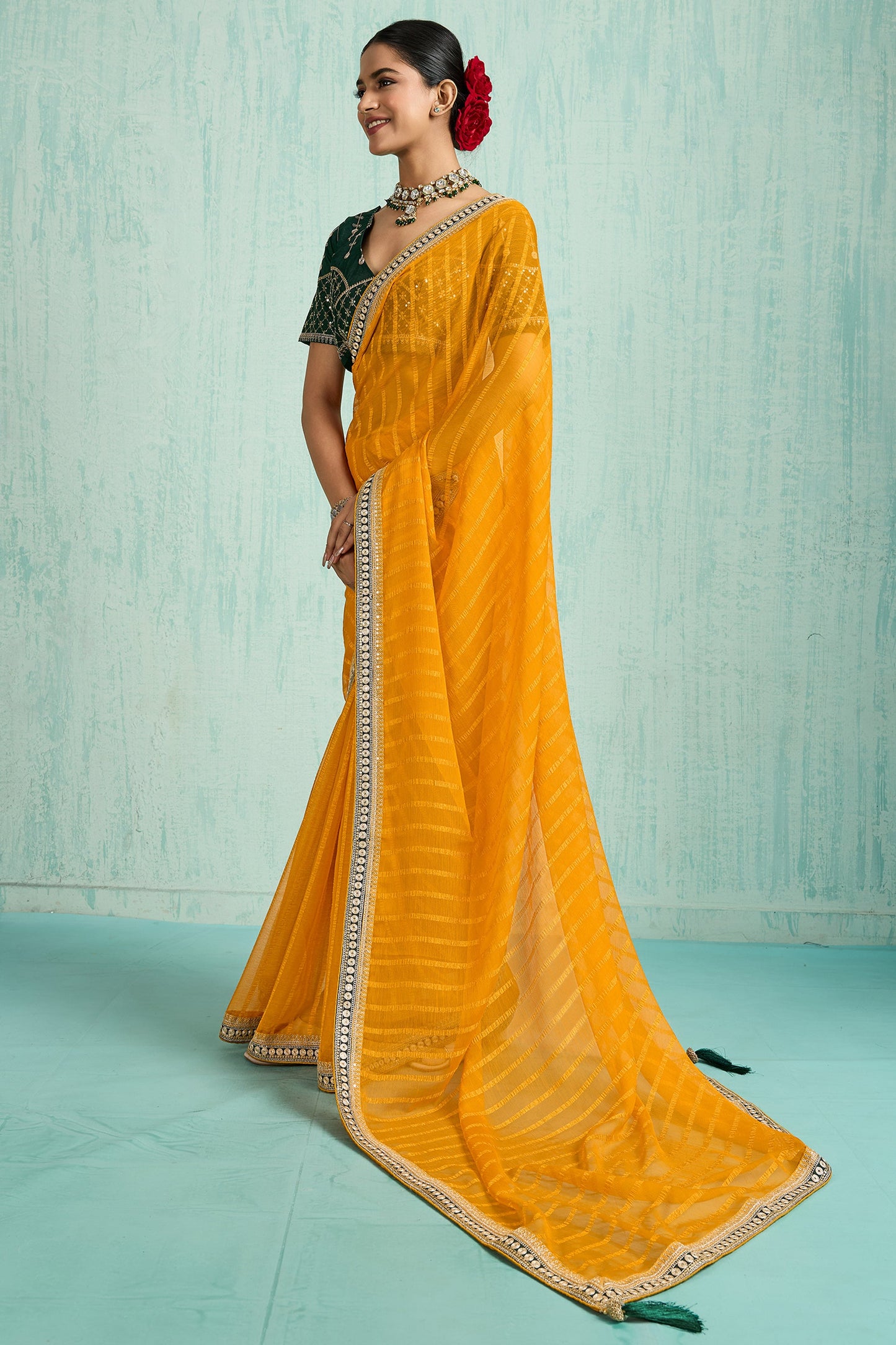 Yellow Lace Work Chiffon Saree-SAR10618_4_SareeButa.com