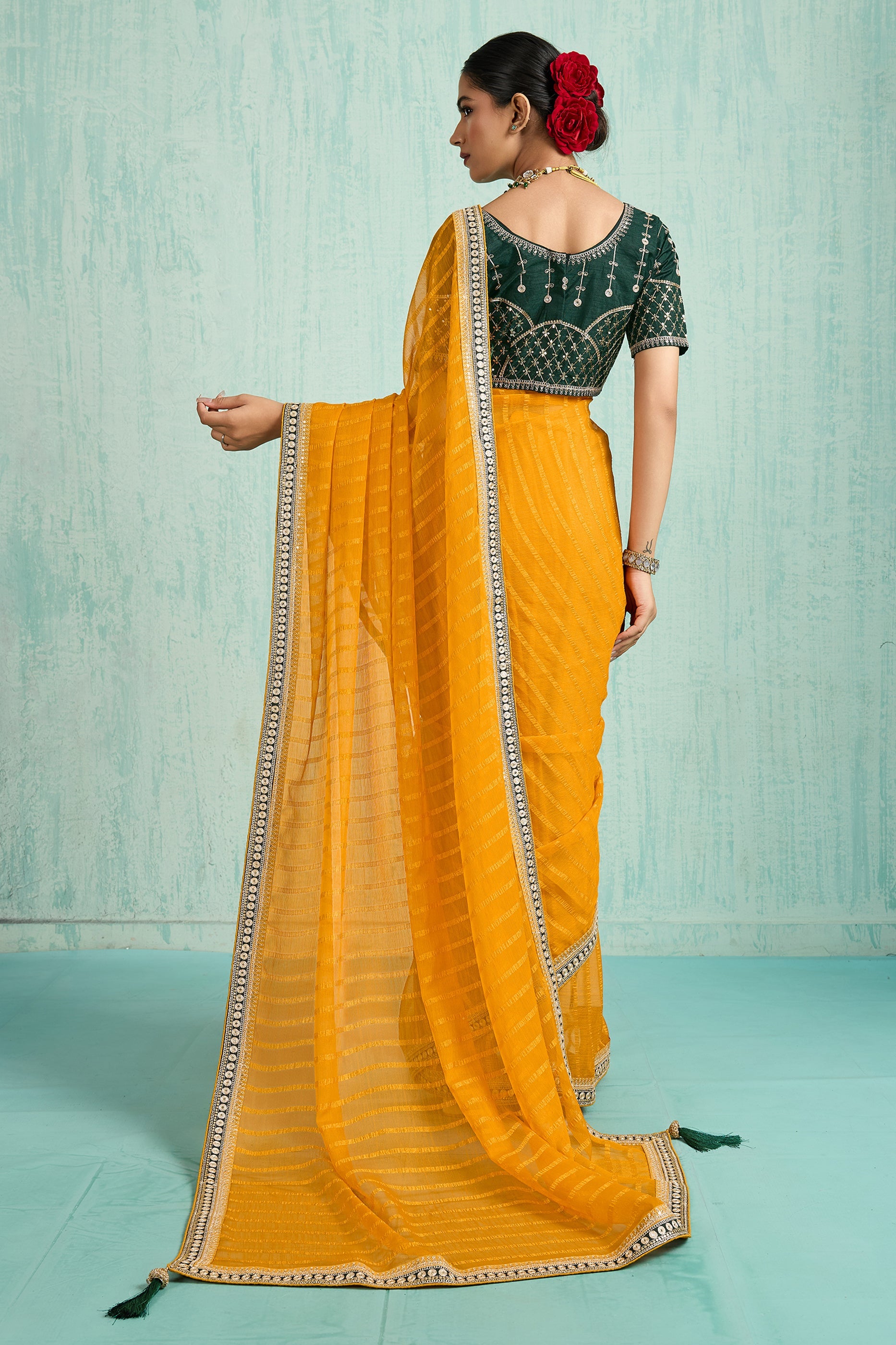Yellow Lace Work Chiffon Saree-SAR10618_5_SareeButa.com