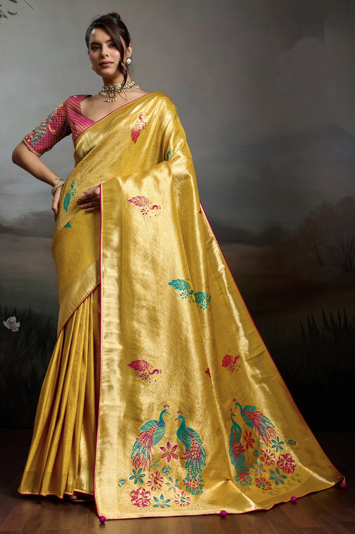 Yellow Metallic Woven Banarasi Saree-SAR12931_1_SareeButa.com