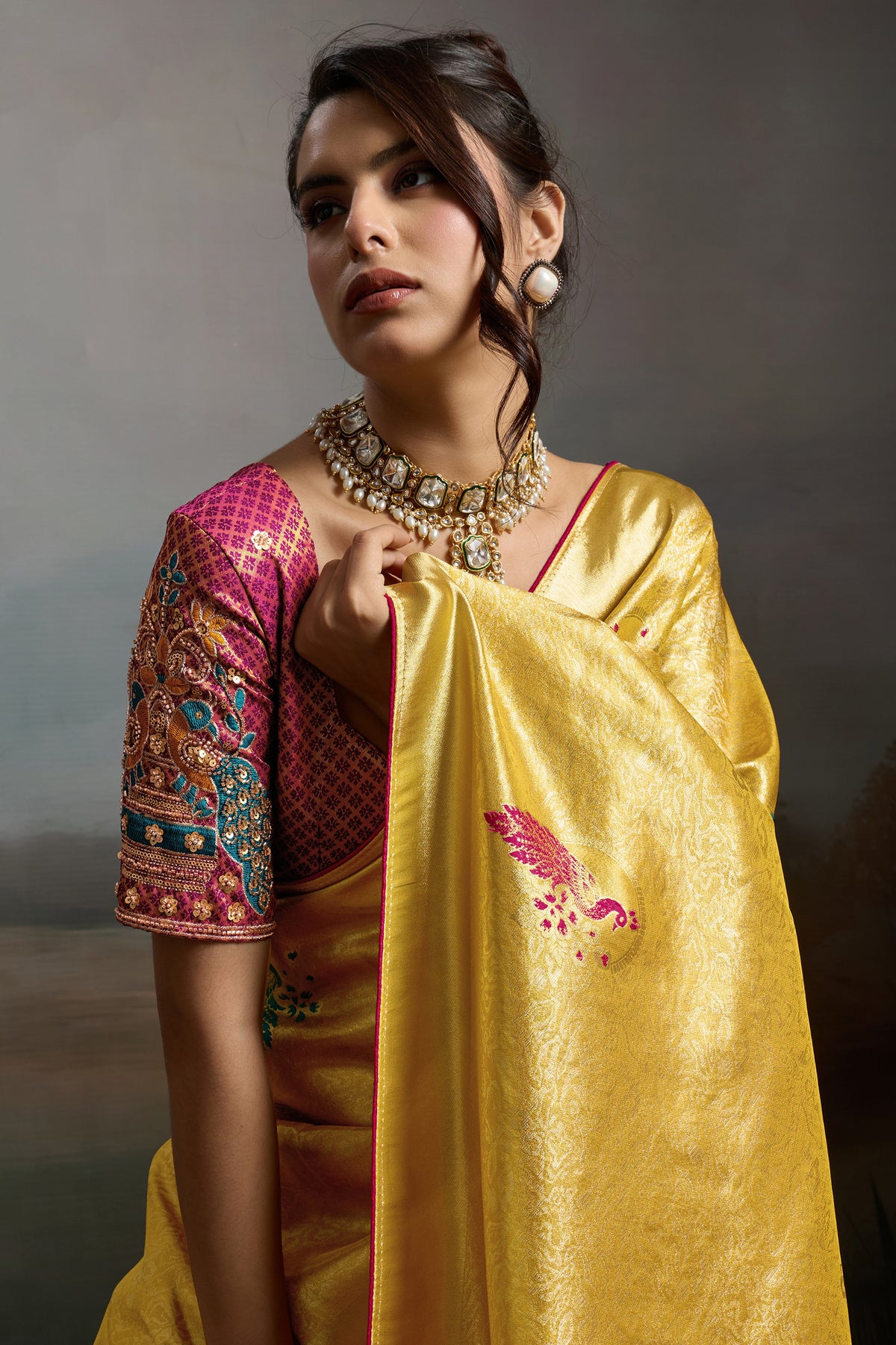Yellow Metallic Woven Banarasi Saree-SAR12931_2_SareeButa.com