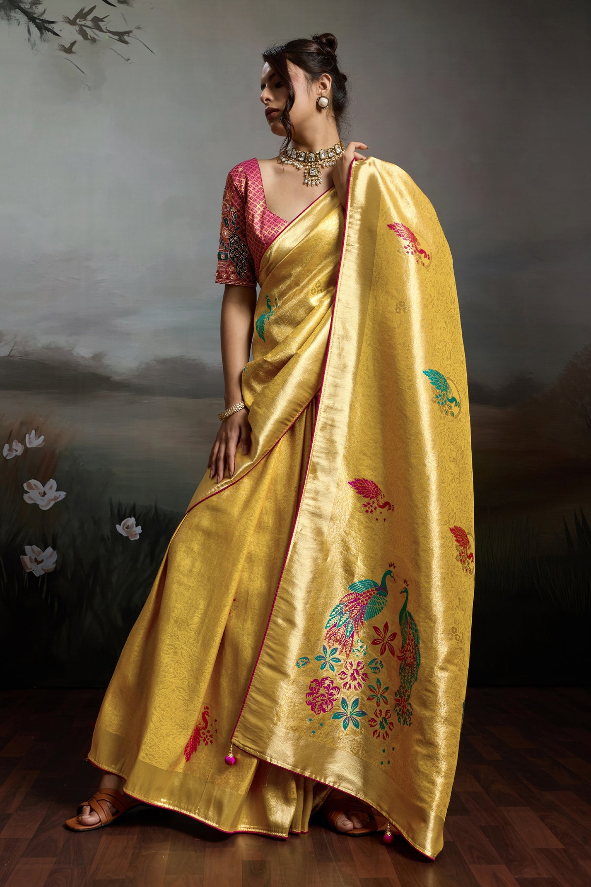 Yellow Metallic Woven Banarasi Saree-SAR12931_4_SareeButa.com