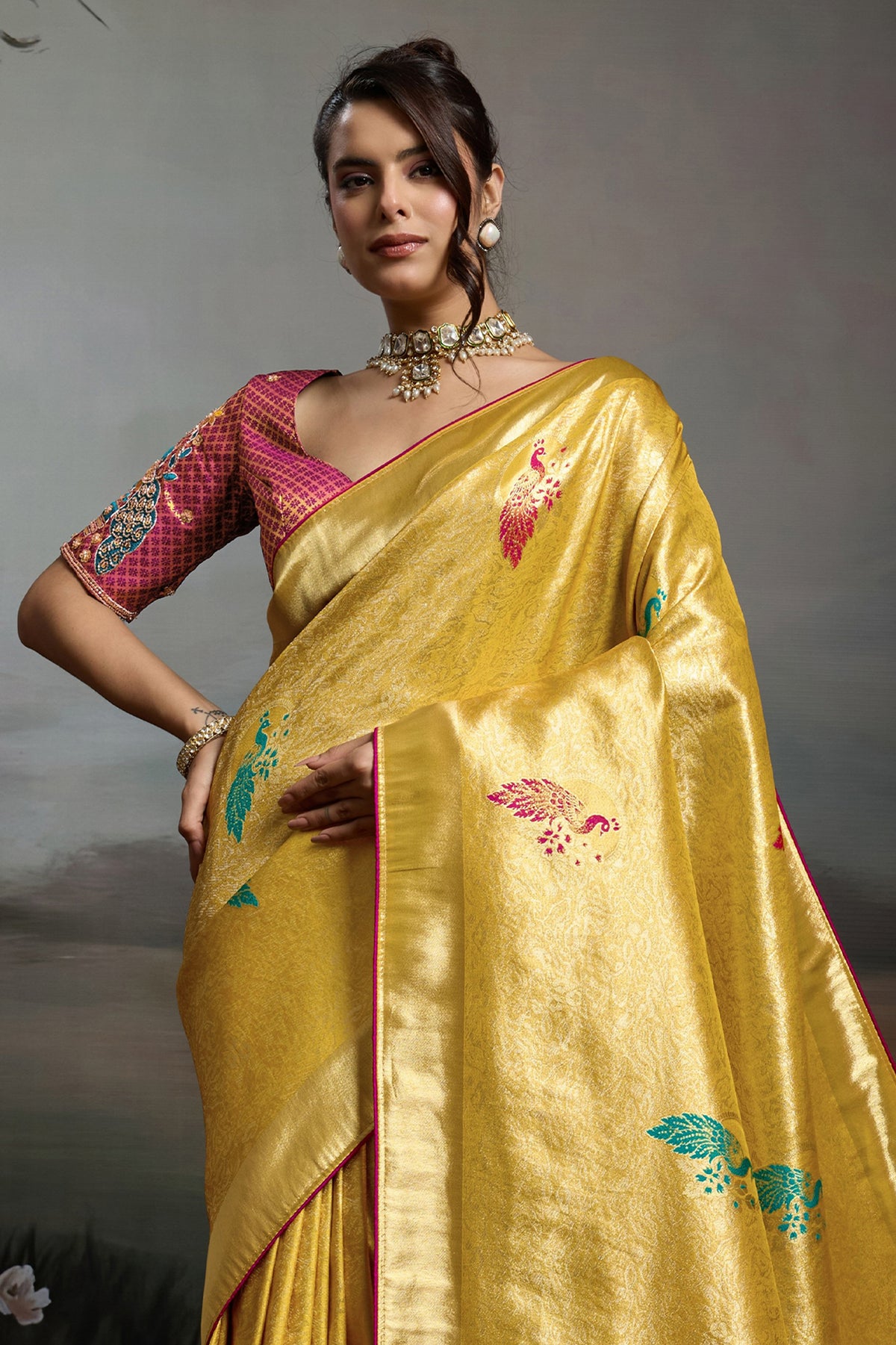Yellow Metallic Woven Banarasi Saree-SAR12931_5_SareeButa.com