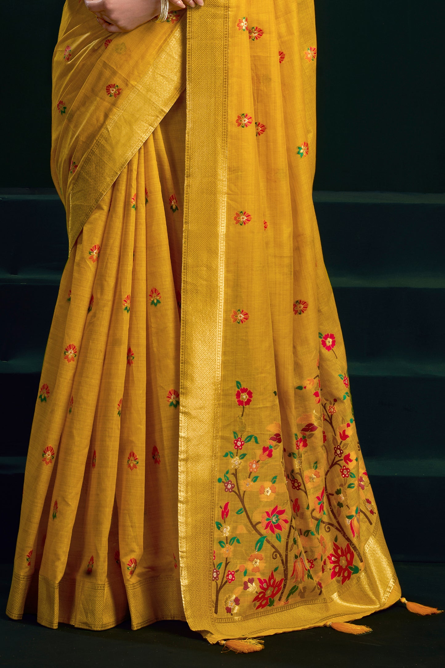 Yellow Munga Cotton Saree-SAR12710_4_SareeButa.com