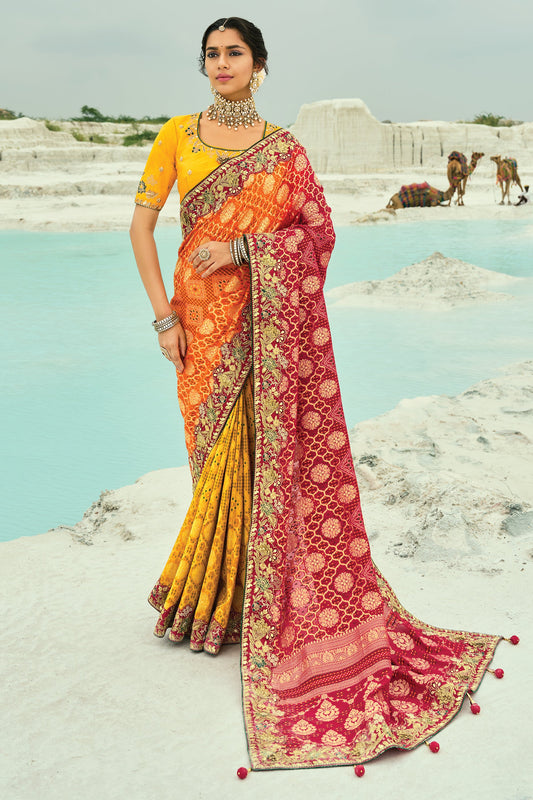 Yellow & Orange Georgette Bandhani Saree-SAR10298_1_SareeButa.com