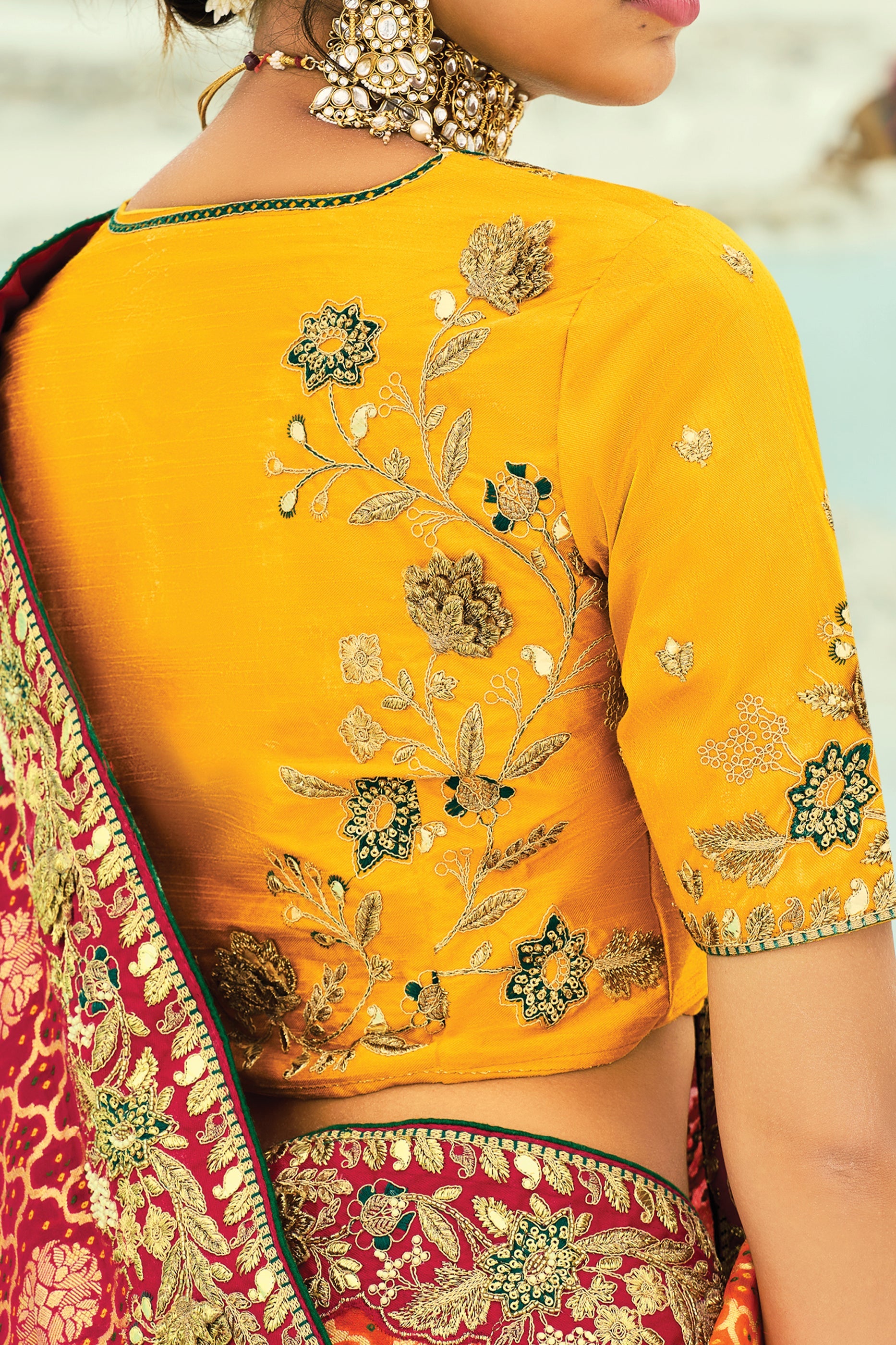 Yellow & Orange Georgette Bandhani Saree-SAR10298_3_SareeButa.com
