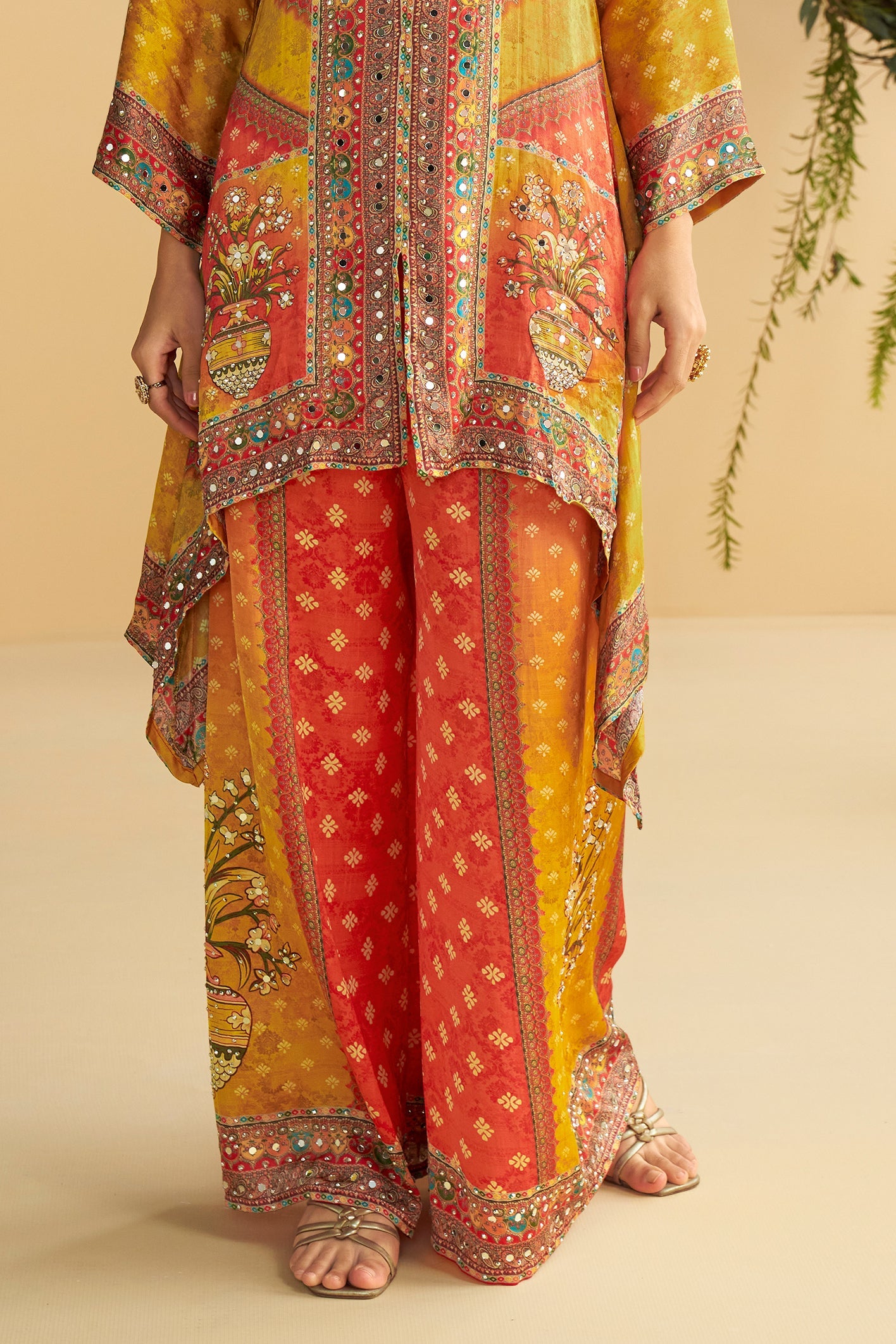 Yellow Orange Readymade Crepe Silk Co-Ord Set-SS787_5_SareeButa.com