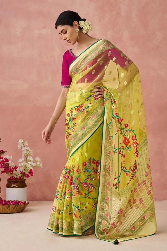 Yellow Organza Saree-ZB132729_1