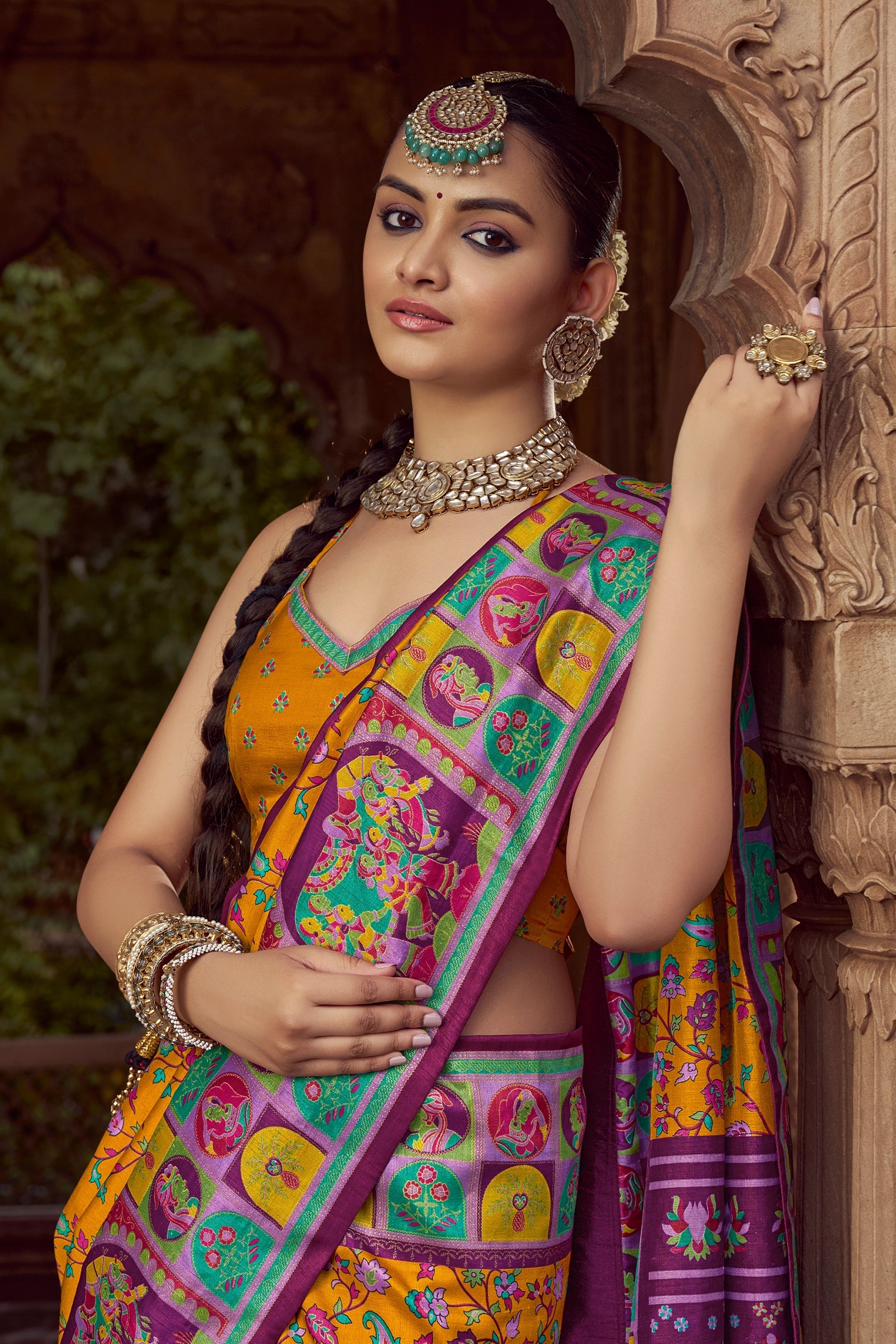 Yellow Pashmina Printed Viscose Silk Saree-SAR10401_2_SareeButa.com