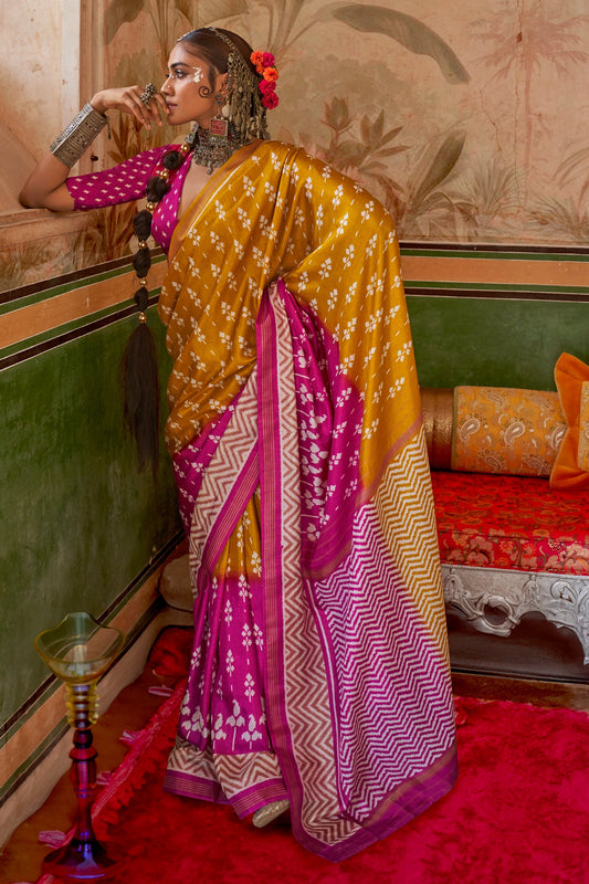 Yellow Pink Printed Silk Saree-ZB133419_1_SareeButa.com