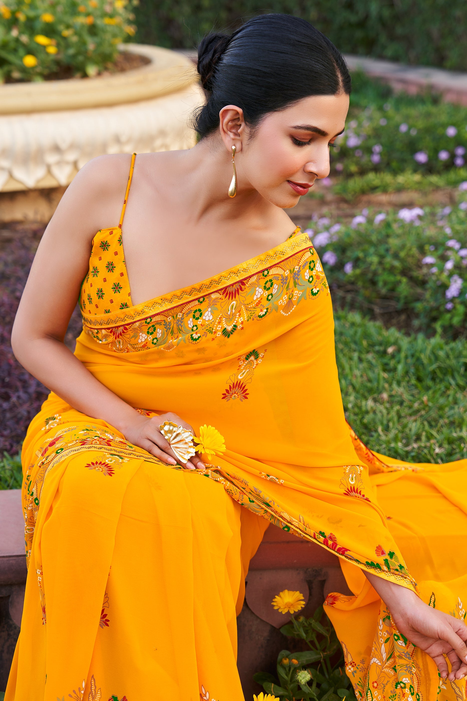 Yellow Printed Georgette Saree-SAR10166_3_SareeButa.com