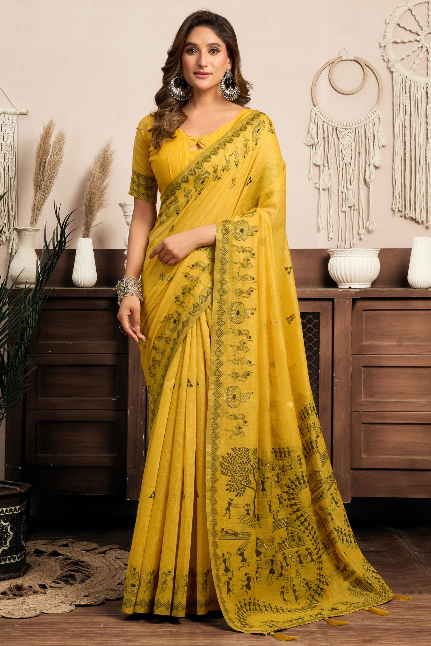 Yellow Printed Modal Cotton Saree-SAR12642_1_SareeButa.com