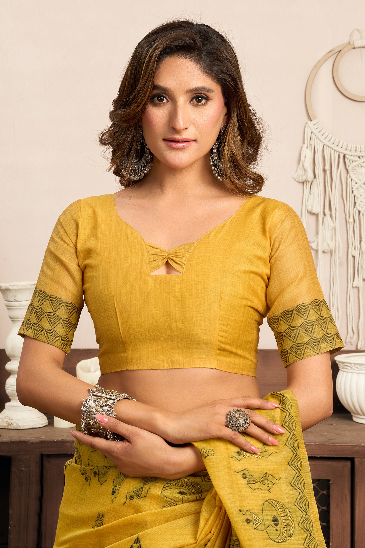 Yellow Printed Modal Cotton Saree-SAR12642_2_SareeButa.com