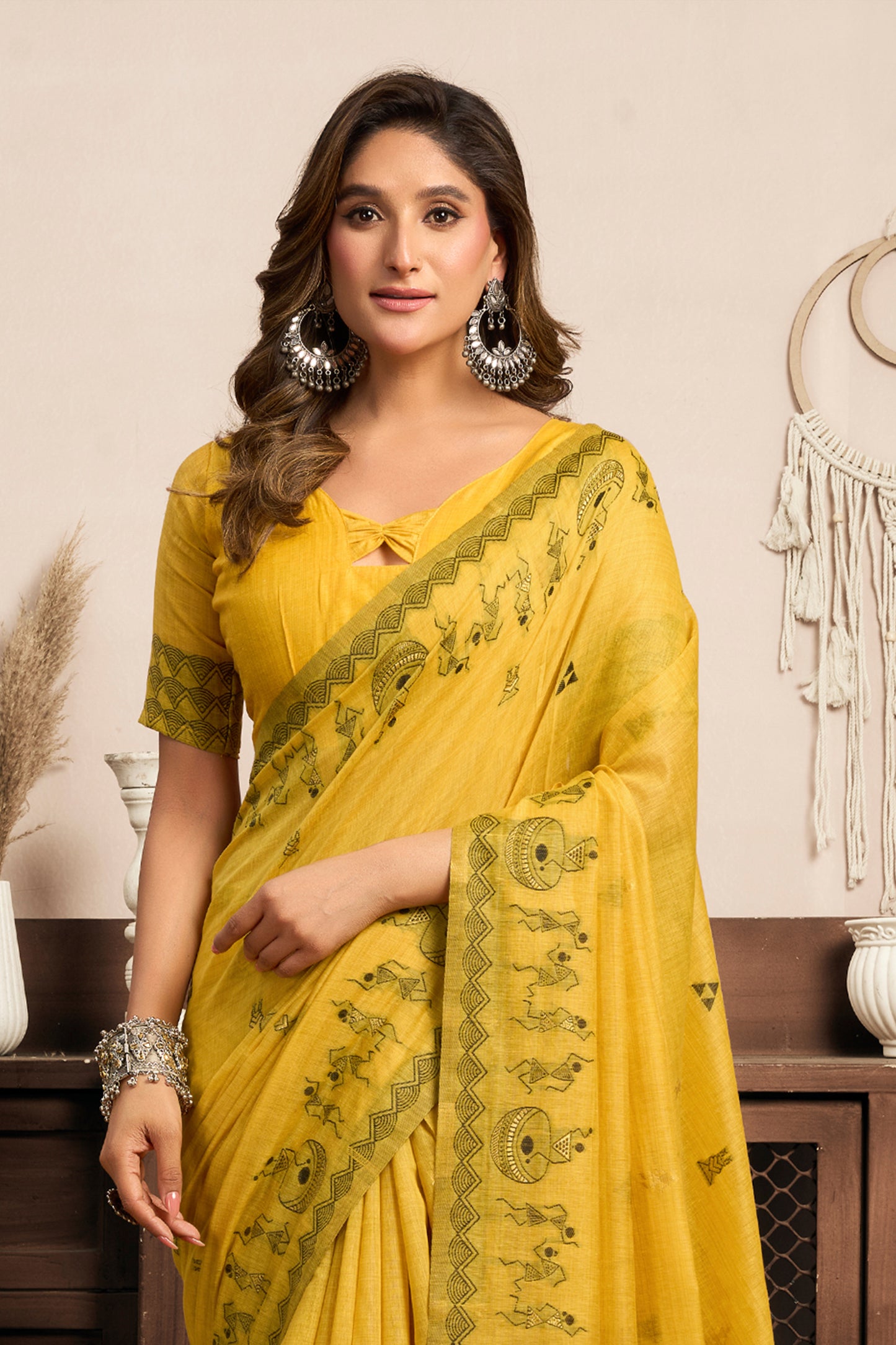 Yellow Printed Modal Cotton Saree-SAR12642_3_SareeButa.com