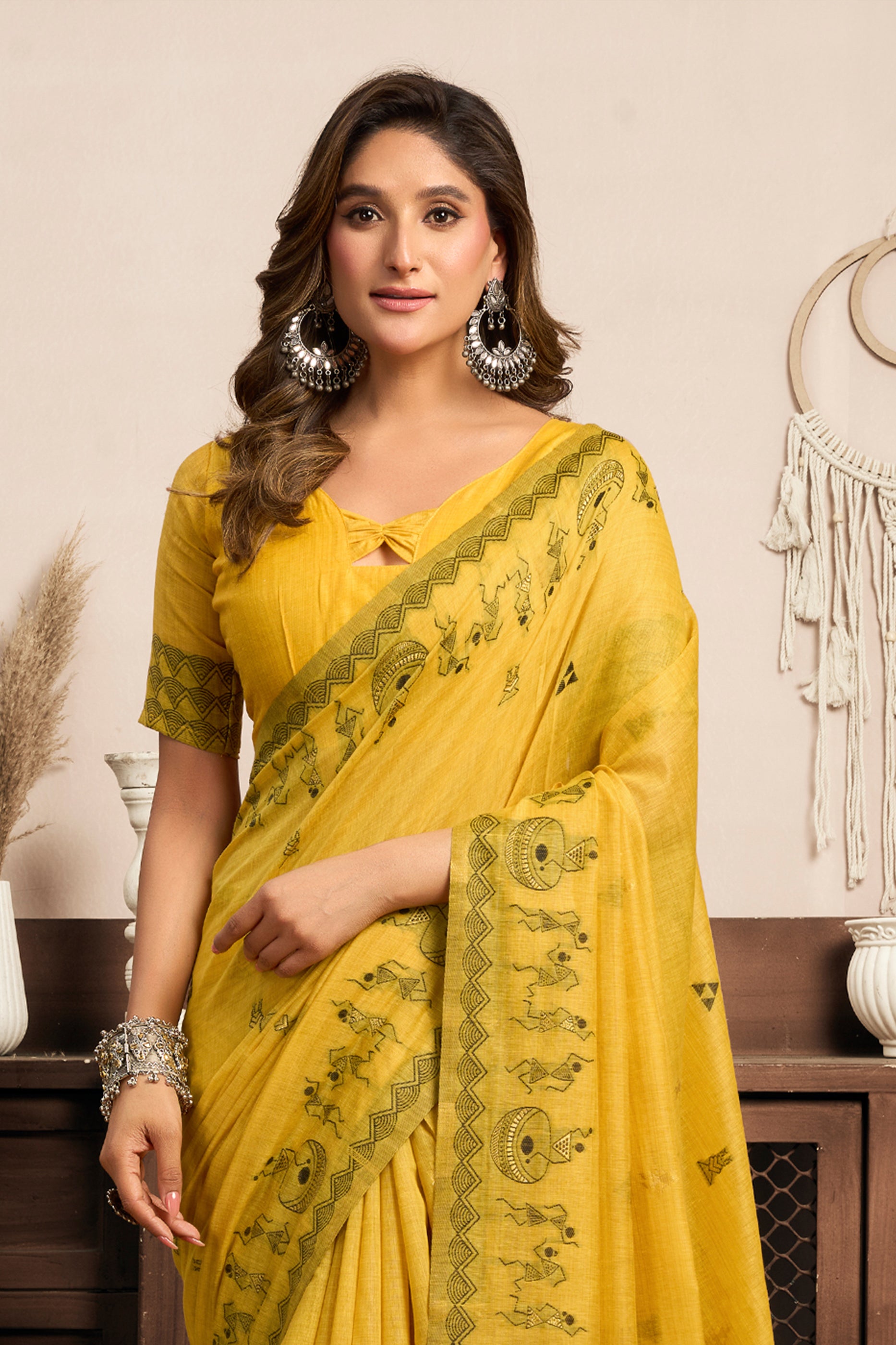 Yellow Printed Modal Cotton Saree-SAR12642_3_SareeButa.com