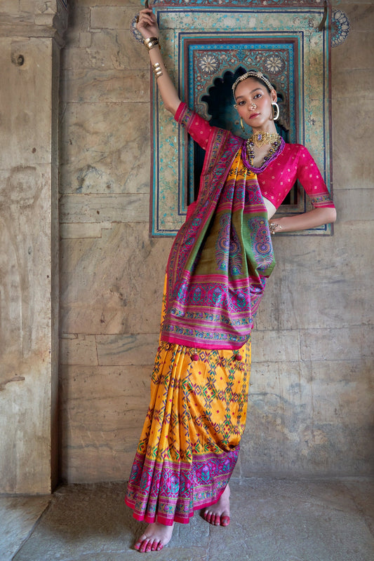 Yellow Printed Patola Silk Saree-SAR11294_1_SareeButa.com