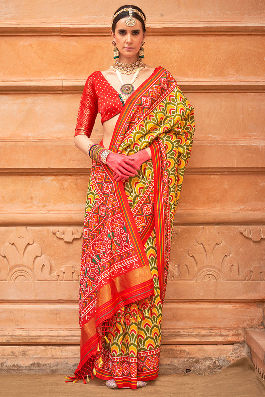 Yellow Printed Patola Silk Saree