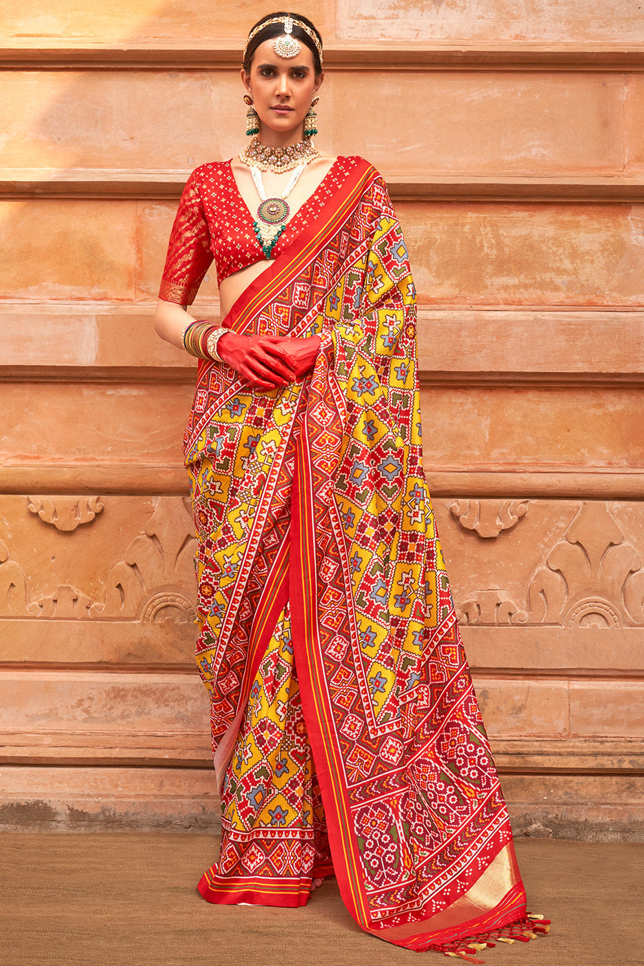 Yellow Printed Patola Silk Saree-ZB133624_1_SareeButa.com