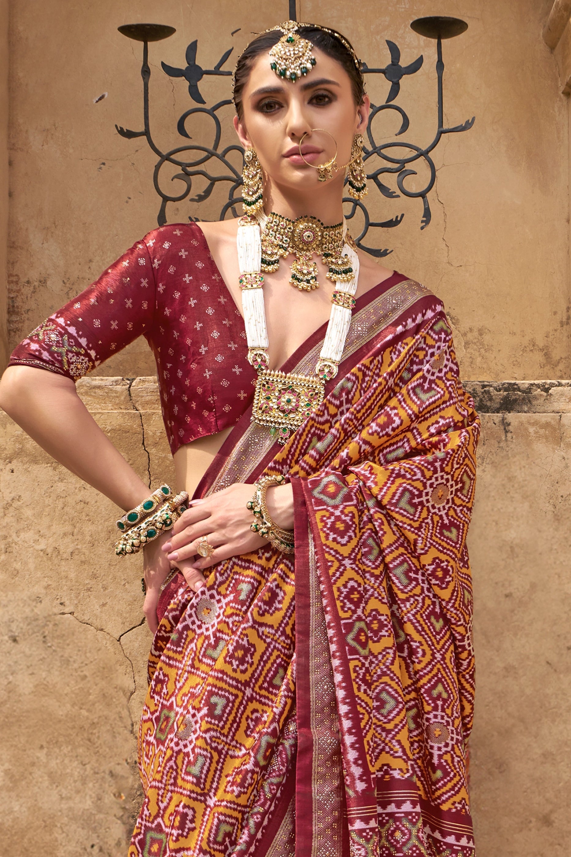 Yellow Printed Silk Patola Saree-SAR11251_2_SareeButa.com