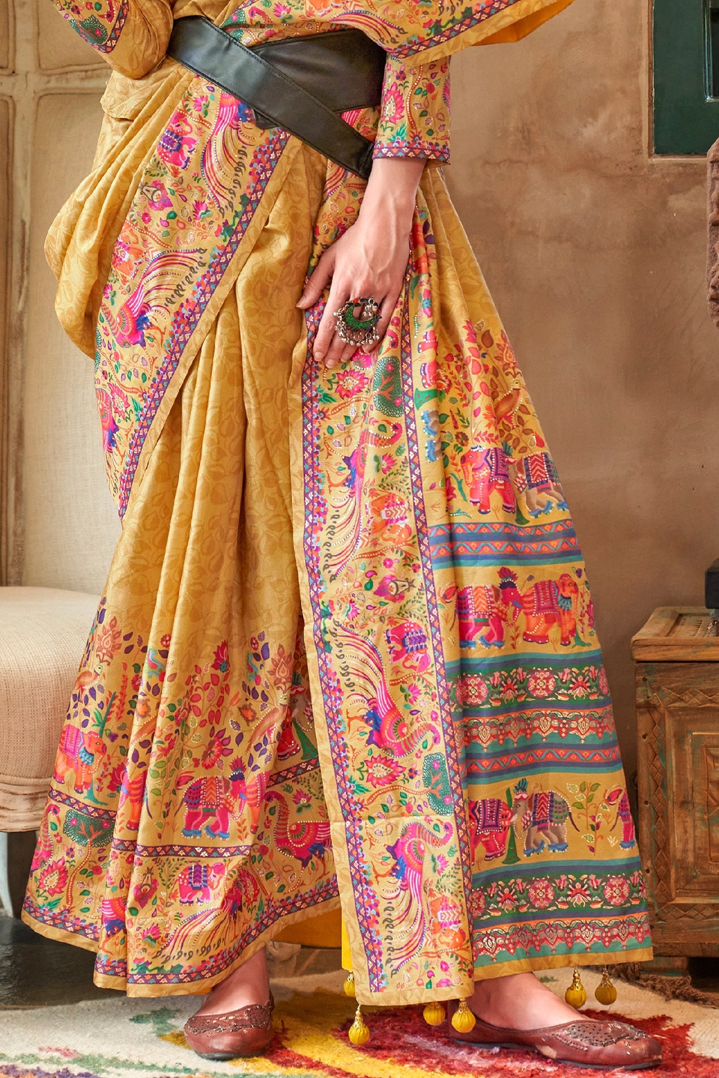 Yellow Printed Silk Saree-SAR11270_4_SareeButa.com