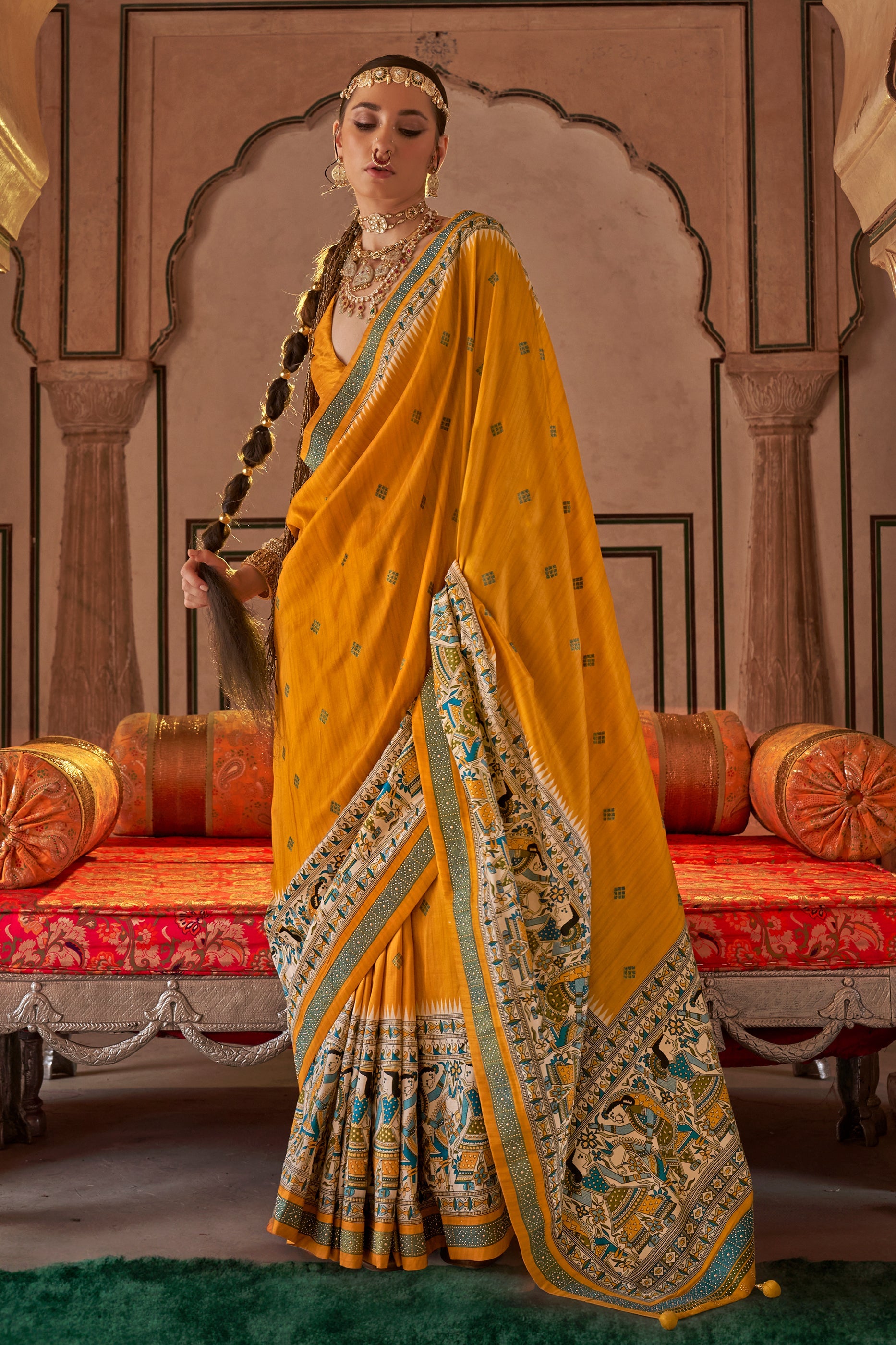 Yellow Printed Viscose Silk Saree-SAR10088_1_SareeButa.com