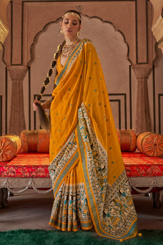 Yellow Printed Viscose Silk Saree-SAR10088_1_SareeButa.com