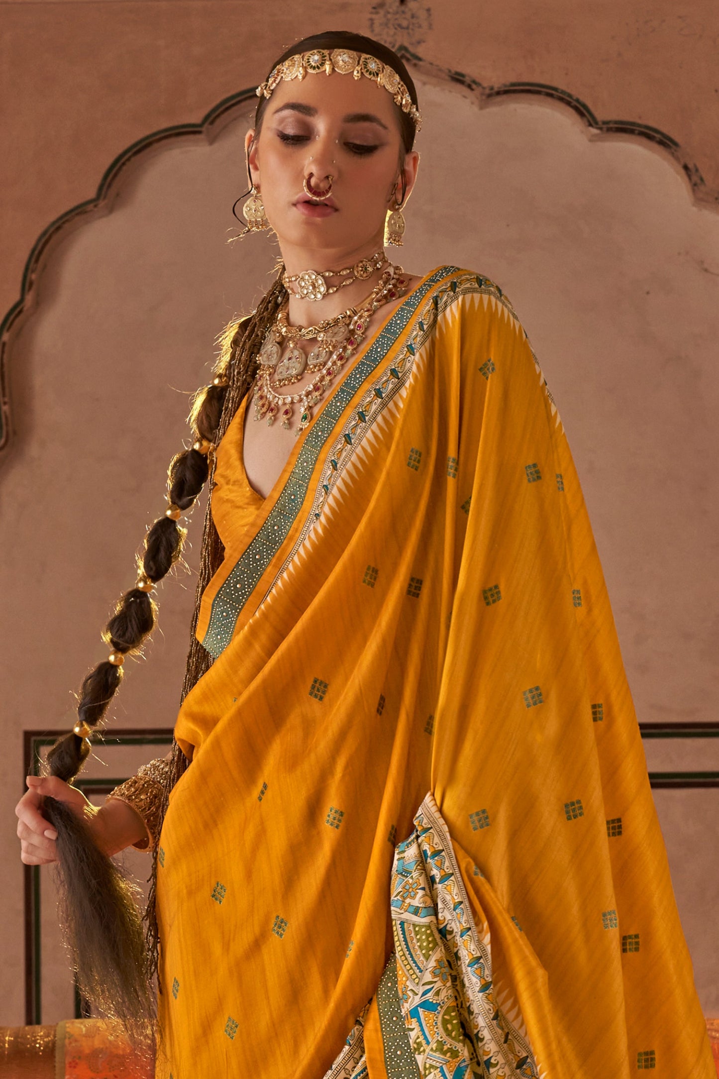 Yellow Printed Viscose Silk Saree-SAR10088_3_SareeButa.com