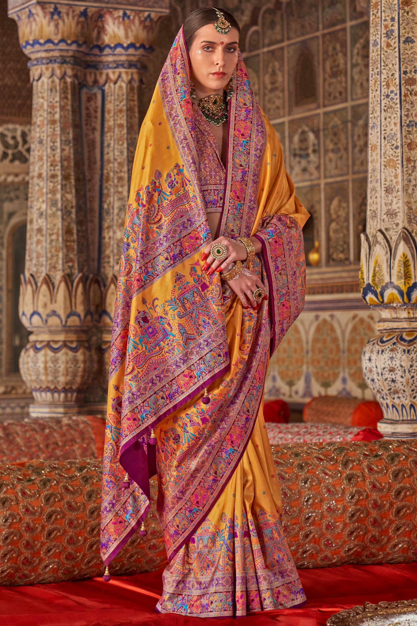 Yellow Printed Viscose Silk Saree-SAR10132_1_SareeButa.com