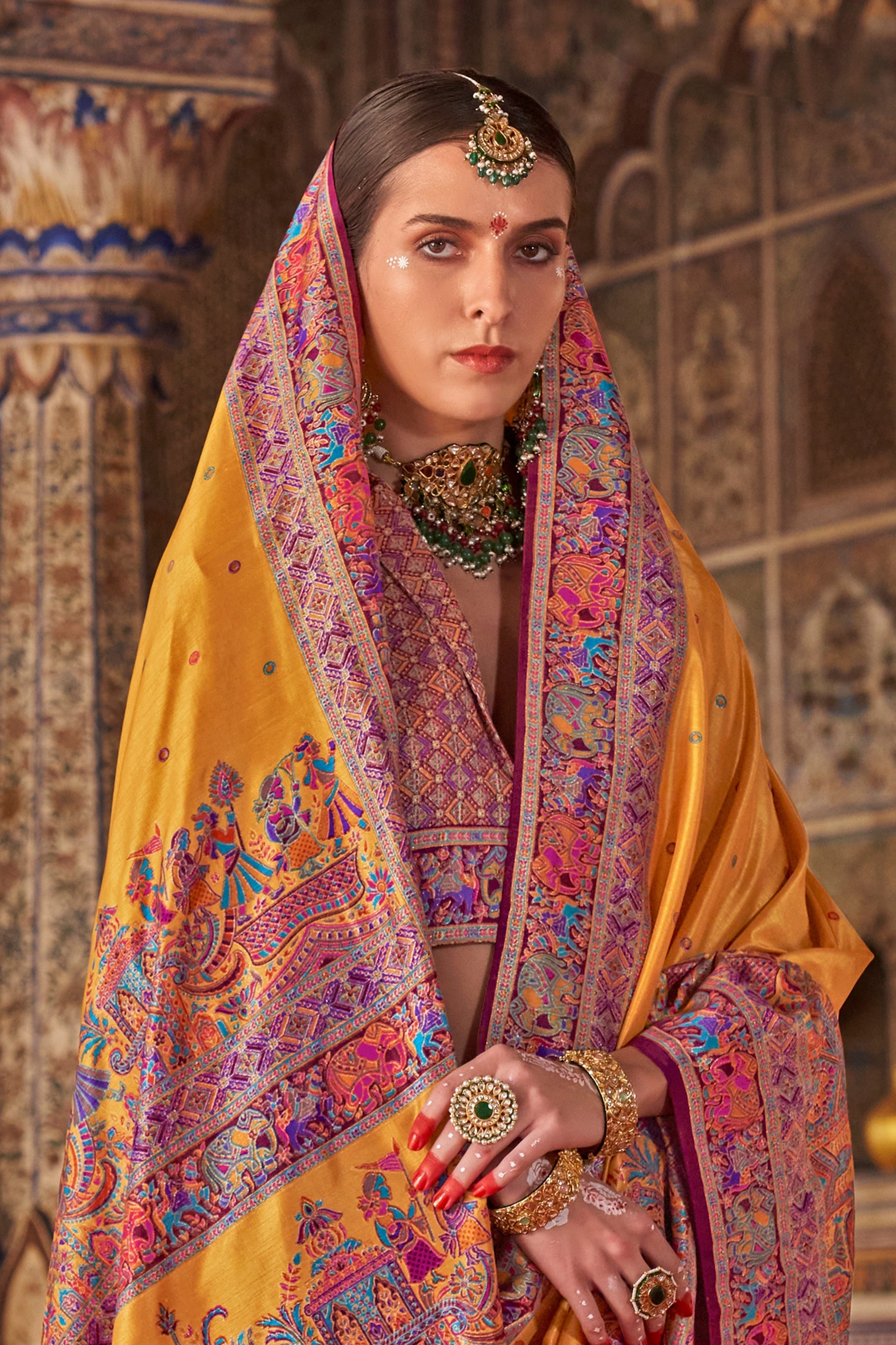 Yellow Printed Viscose Silk Saree-SAR10132_3_SareeButa.com