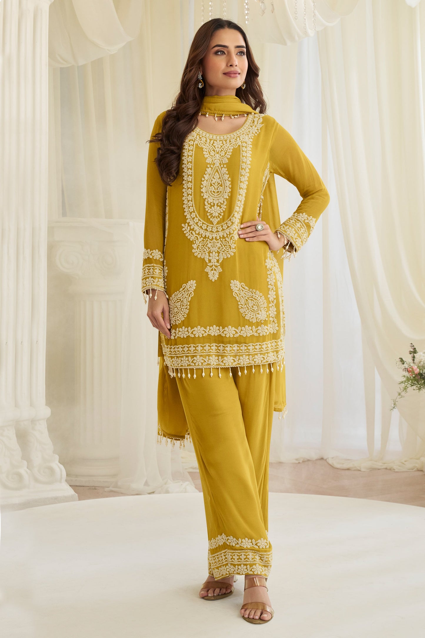 Yellow Readymade Bead Work Chinon Suit-SAR11525_4_SareeButa.com