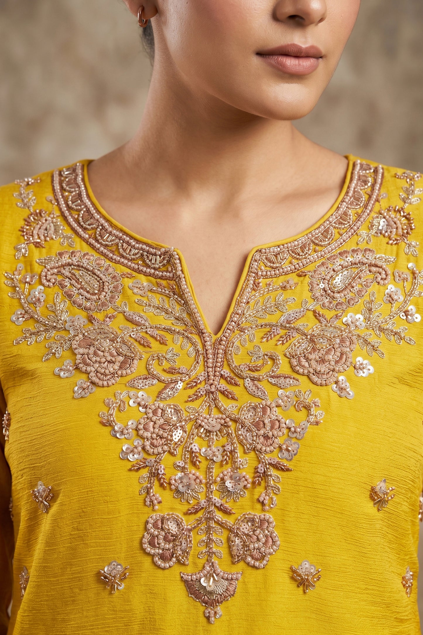 Yellow Readymade Bead Work Chinon Suit-SAR13012_3_SareeButa.com