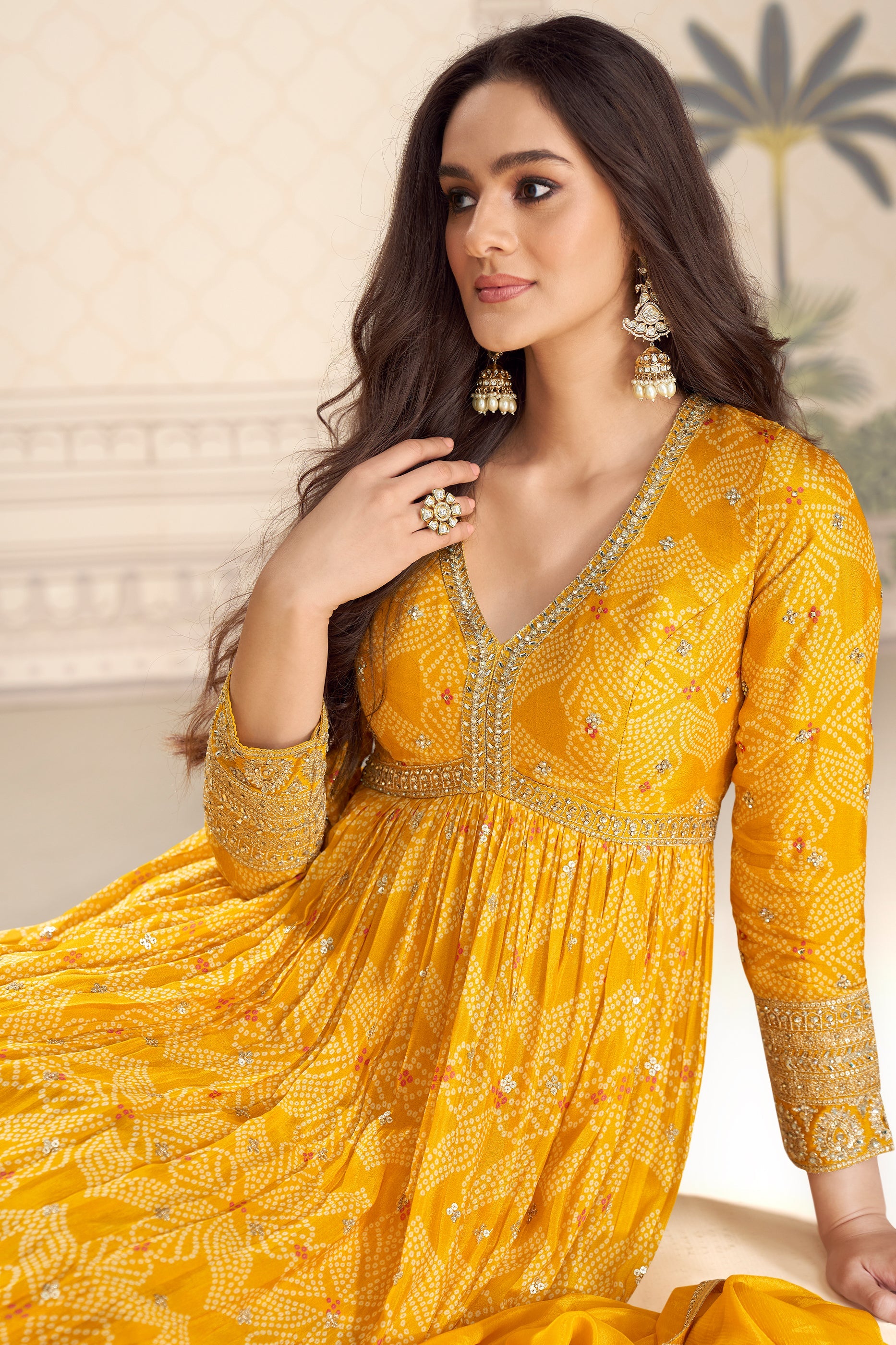 Yellow Readymade Chinon Gown with Dupatta-SAR11562_2_SareeButa.com