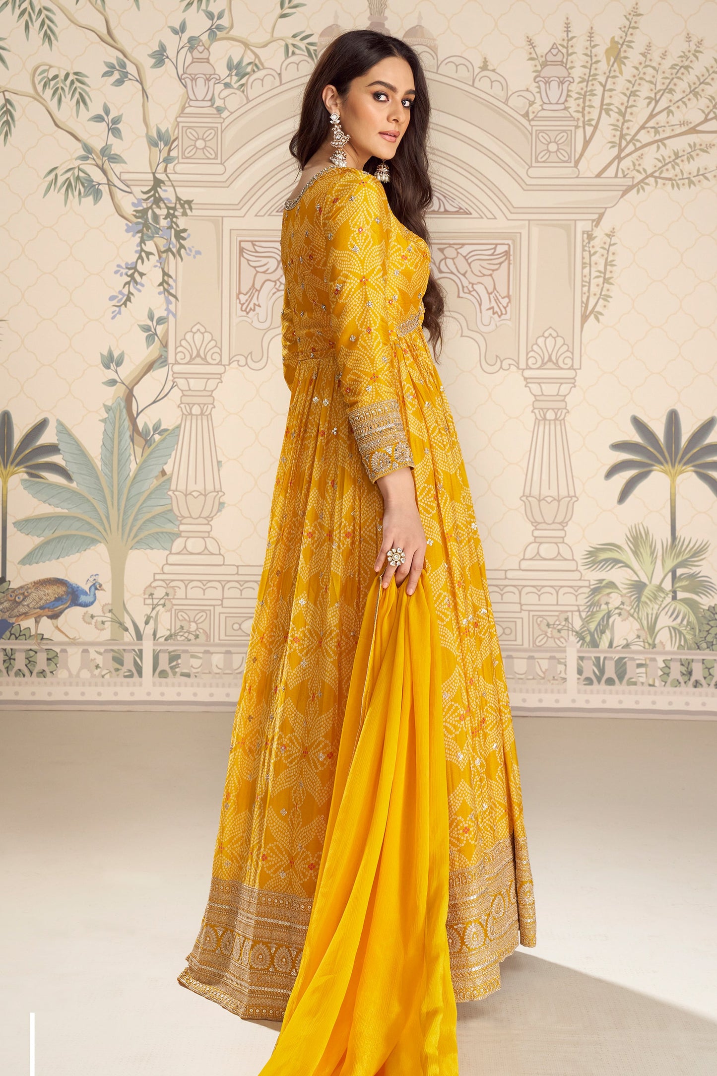 Yellow Readymade Chinon Gown with Dupatta-SAR11562_3_SareeButa.com