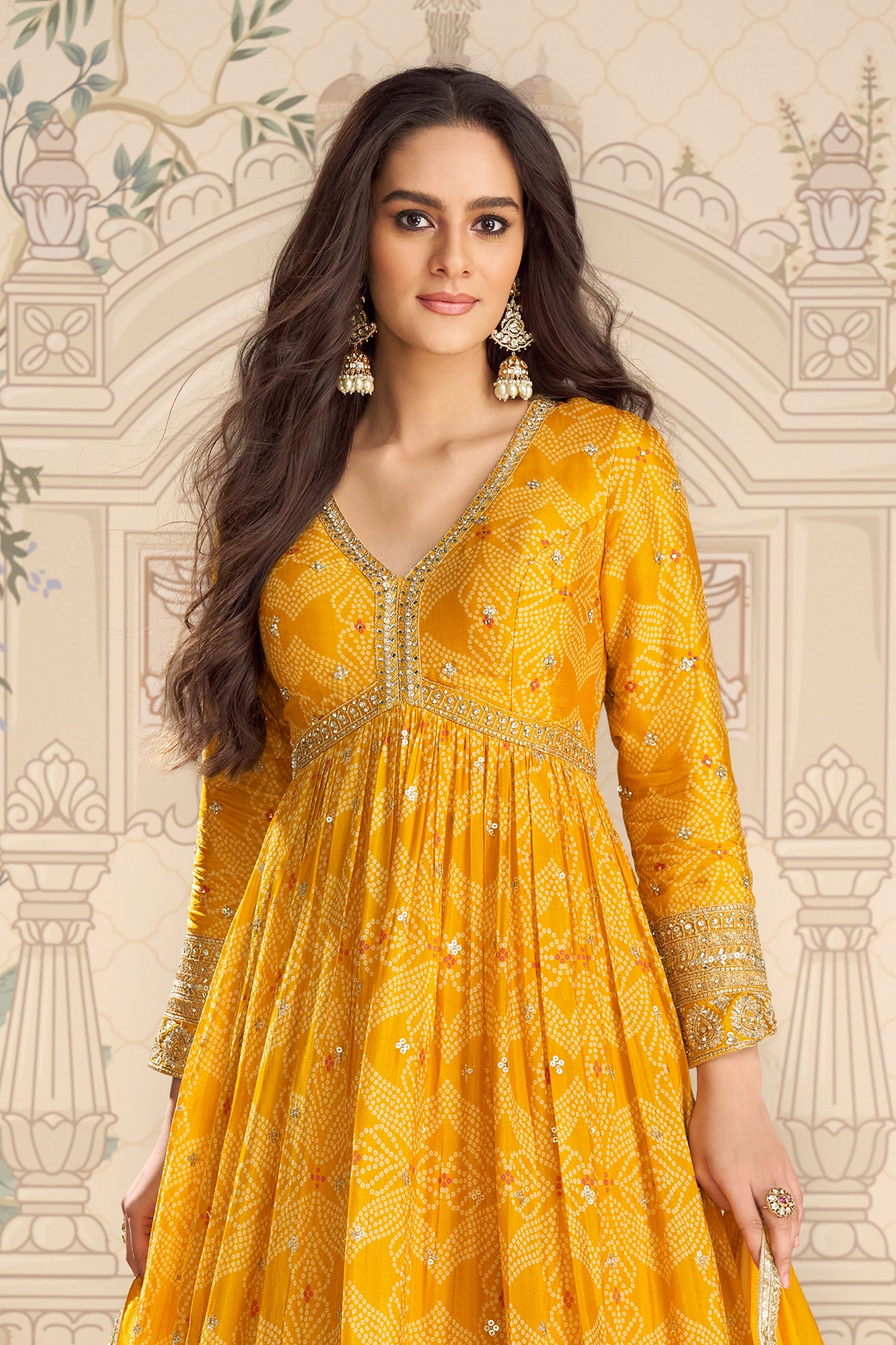 Yellow Readymade Chinon Gown with Dupatta-SAR11562_4_SareeButa.com