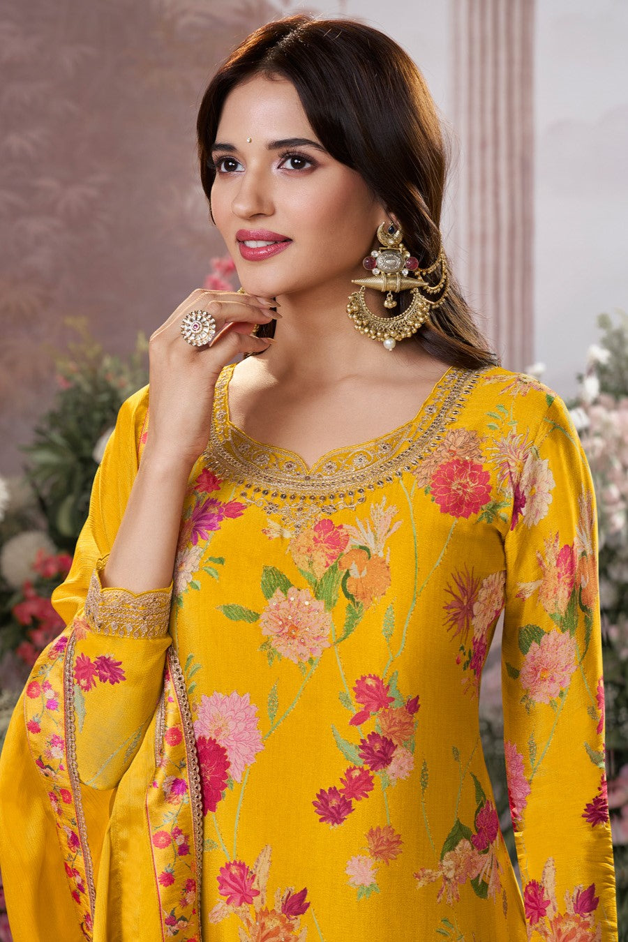 Yellow Readymade Chinon Sharara Suit-SS971_3_SareeButa.com