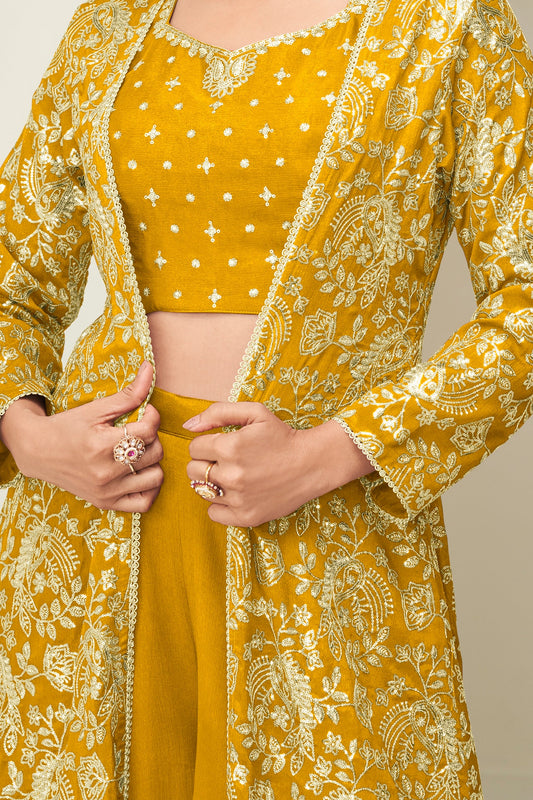 Yellow Readymade Chinon Silk Palazzo Set-SAR10520_2_SareeButa.com
