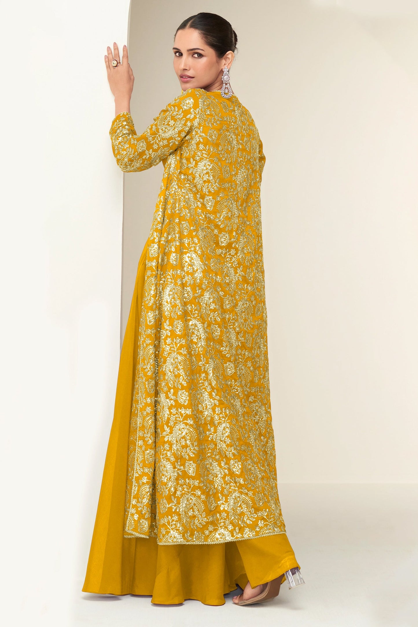 Yellow Readymade Chinon Silk Palazzo Set-SAR10520_3_SareeButa.com