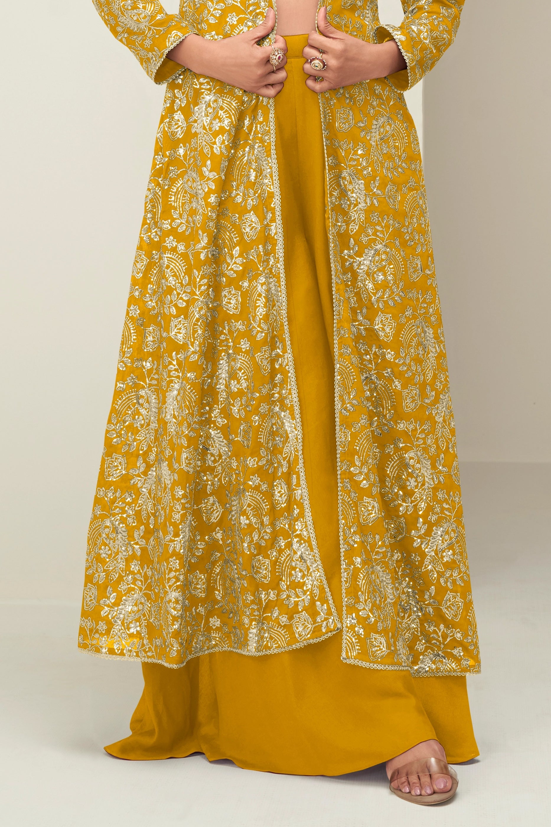 Yellow Readymade Chinon Silk Palazzo Set-SAR10520_5_SareeButa.com