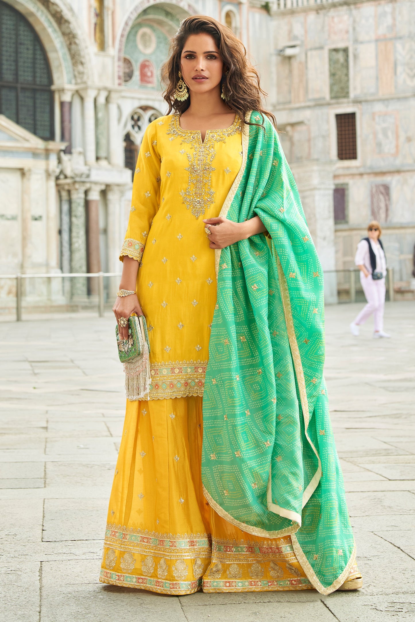 Yellow Readymade Chinon Silk Sharara Suit-SAR10779_1_SareeButa.com