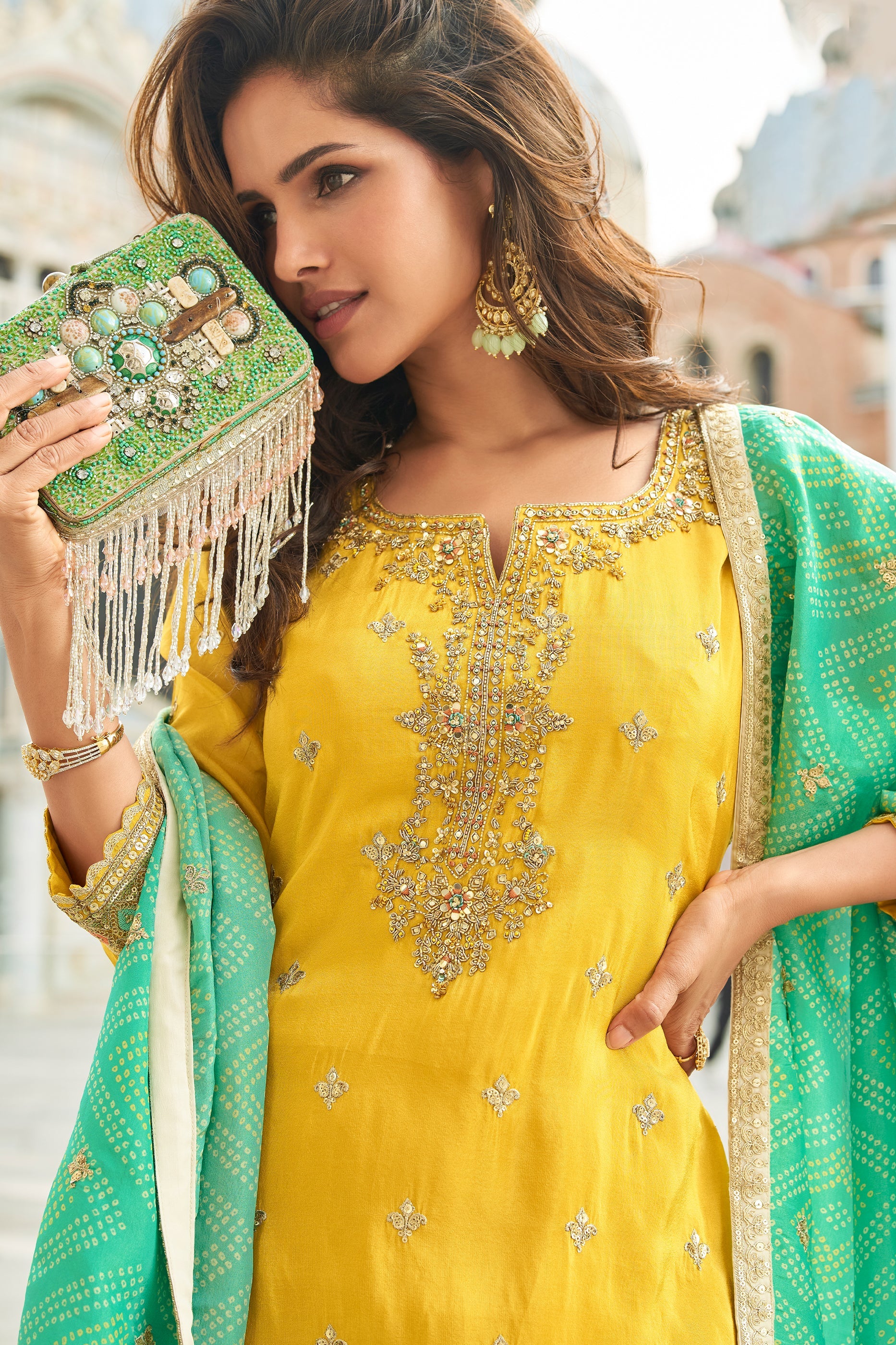 Yellow Readymade Chinon Silk Sharara Suit-SAR10779_2_SareeButa.com