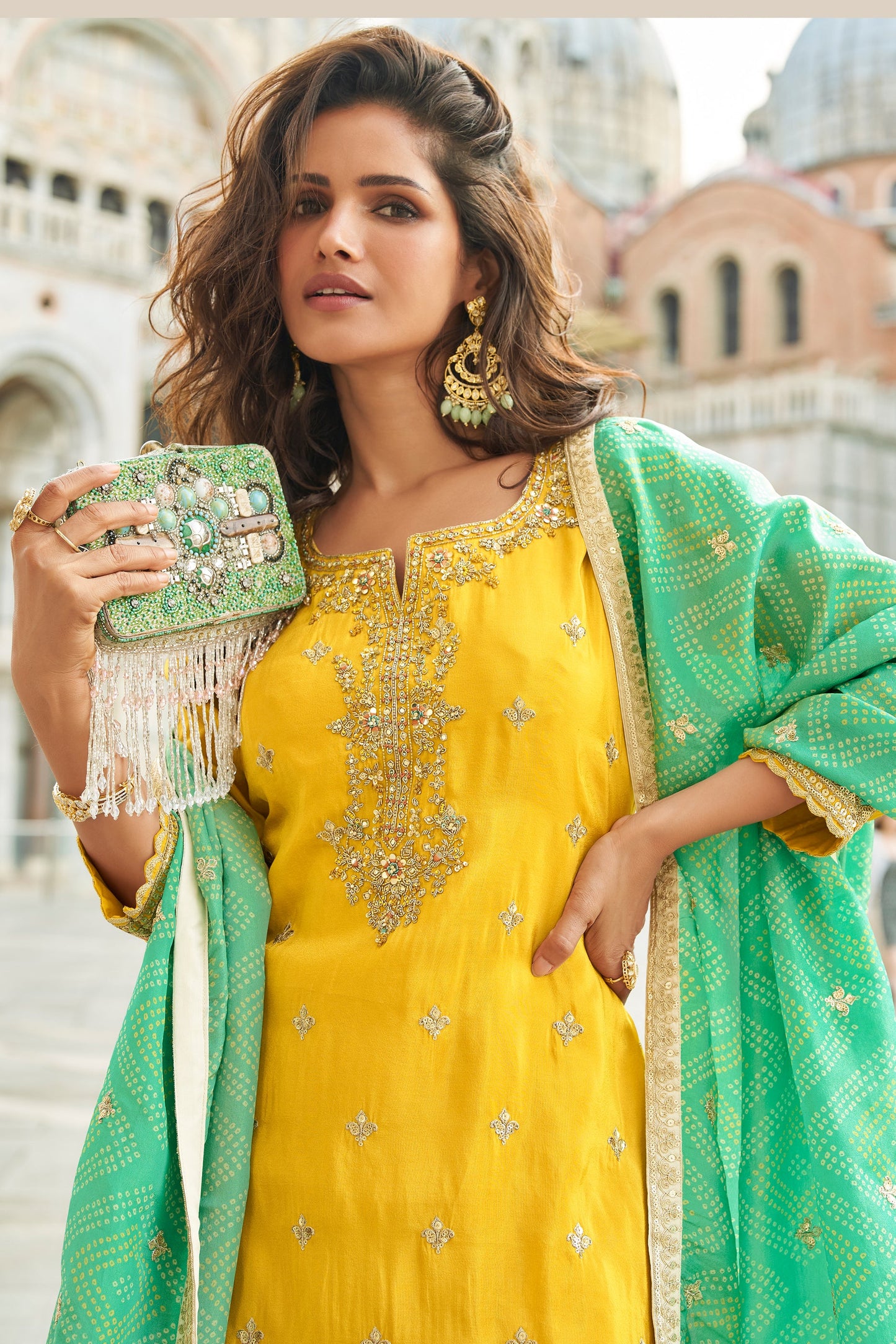 Yellow Readymade Chinon Silk Sharara Suit-SAR10779_3_SareeButa.com