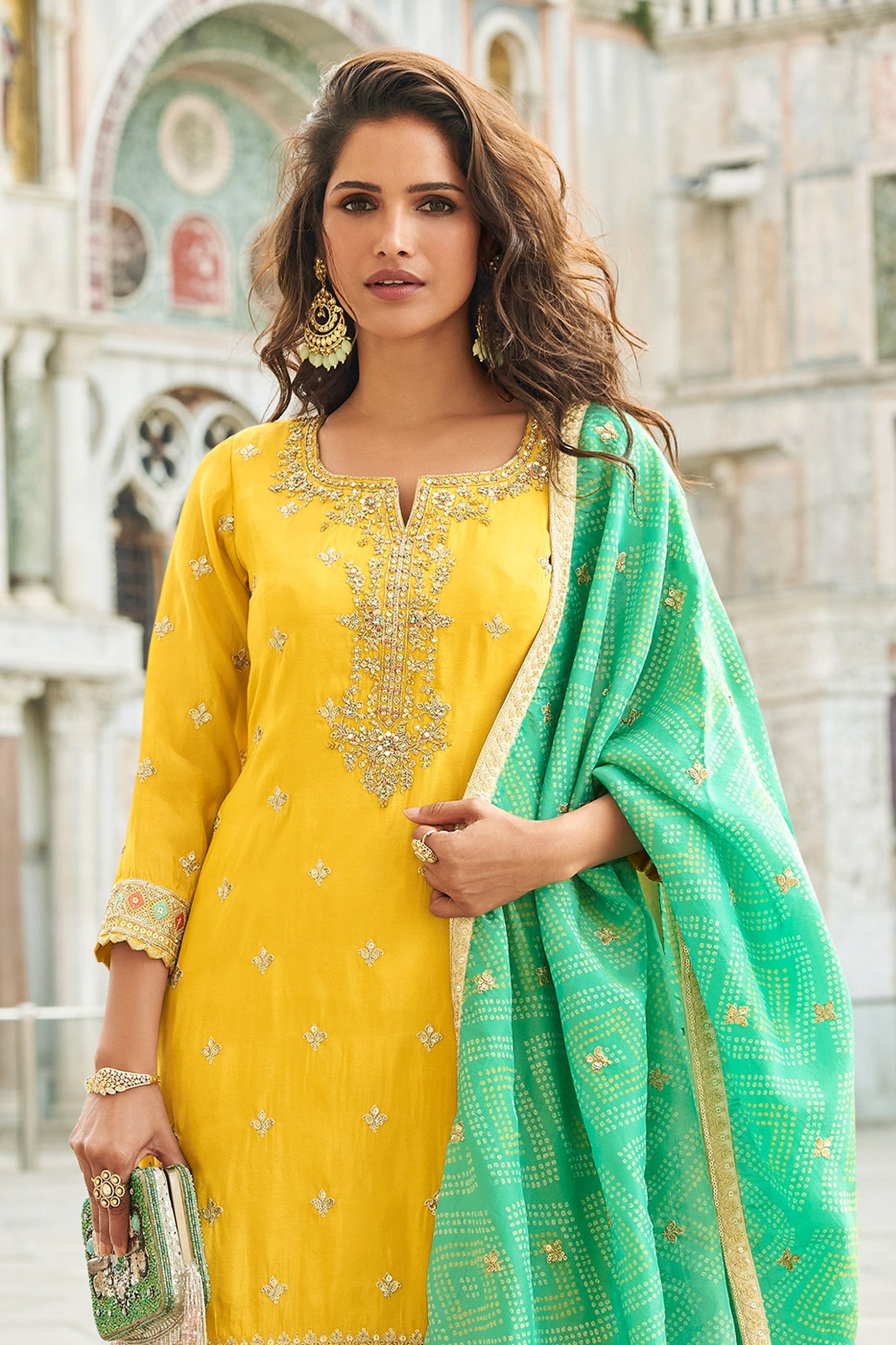 Yellow Readymade Chinon Silk Sharara Suit-SAR10779_4_SareeButa.com