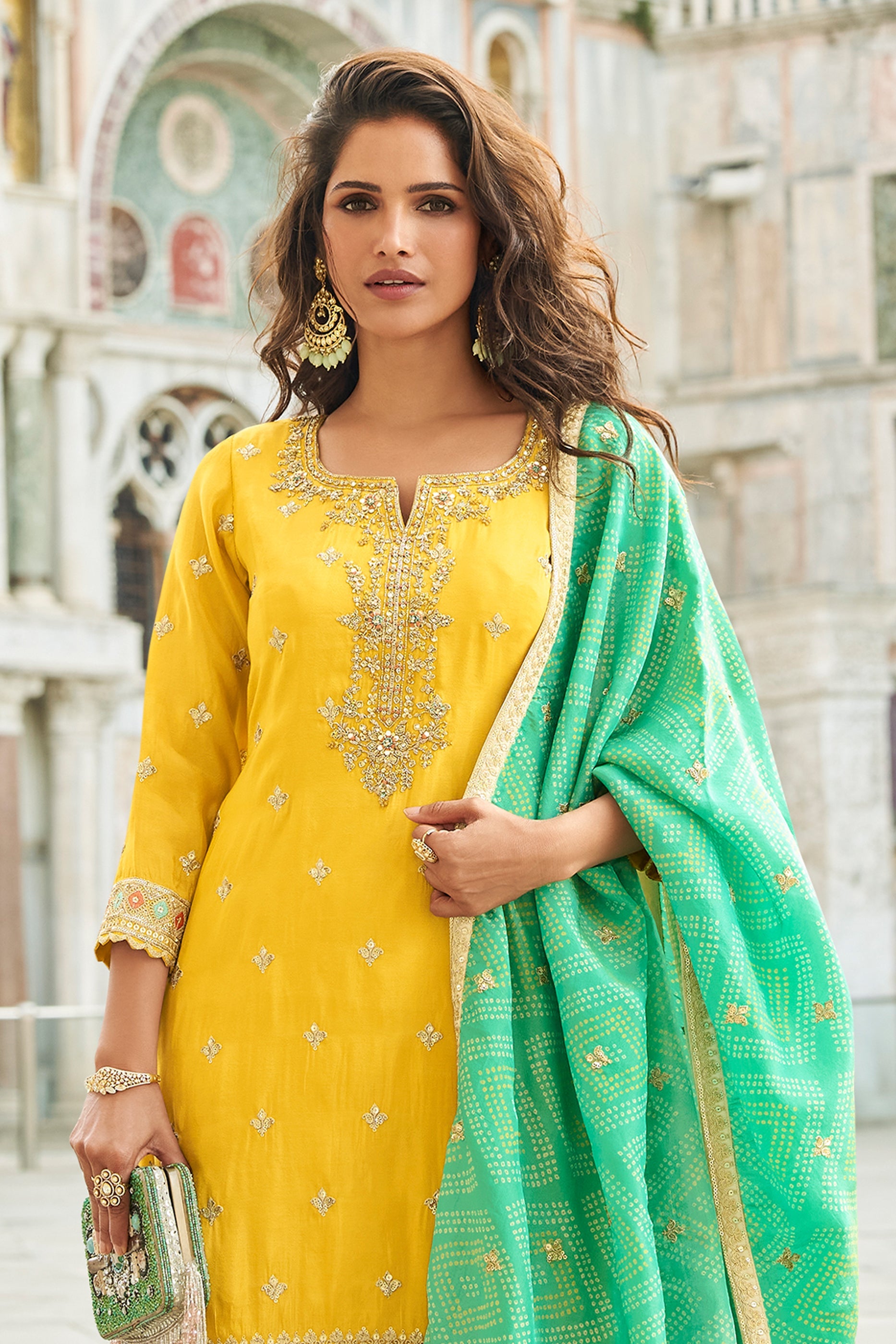 Yellow Readymade Chinon Silk Sharara Suit-SAR10779_4_SareeButa.com