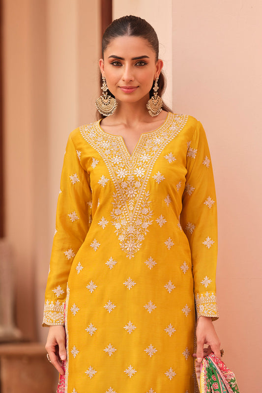 Yellow Readymade Chinon Silk Sharara Suit-SAR11970_2_SareeButa.com