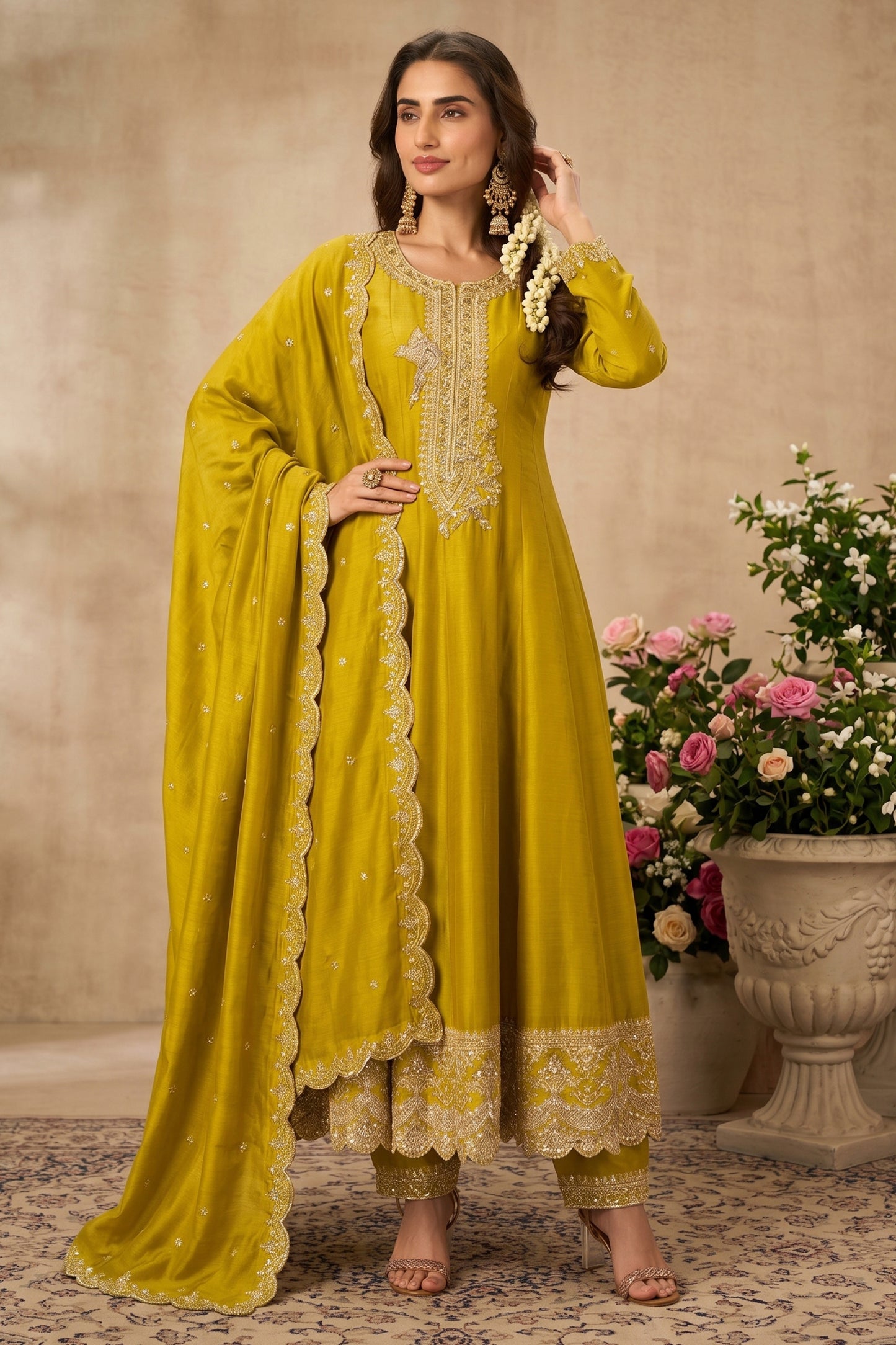 Yellow Readymade Embroidered Anarkali Suit-SAR13015_1_SareeButa.com