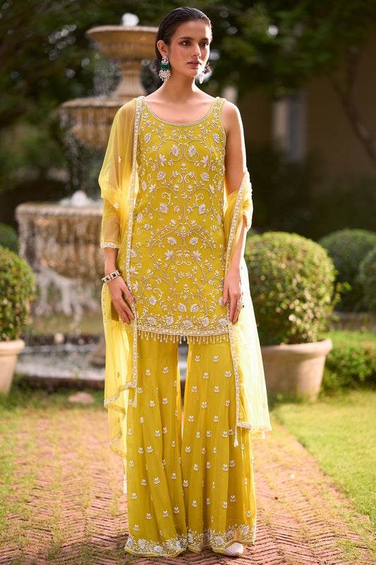 Yellow Readymade Embroidered Chiffon Sharara Suit-SAR13572_1_SareeButa.com