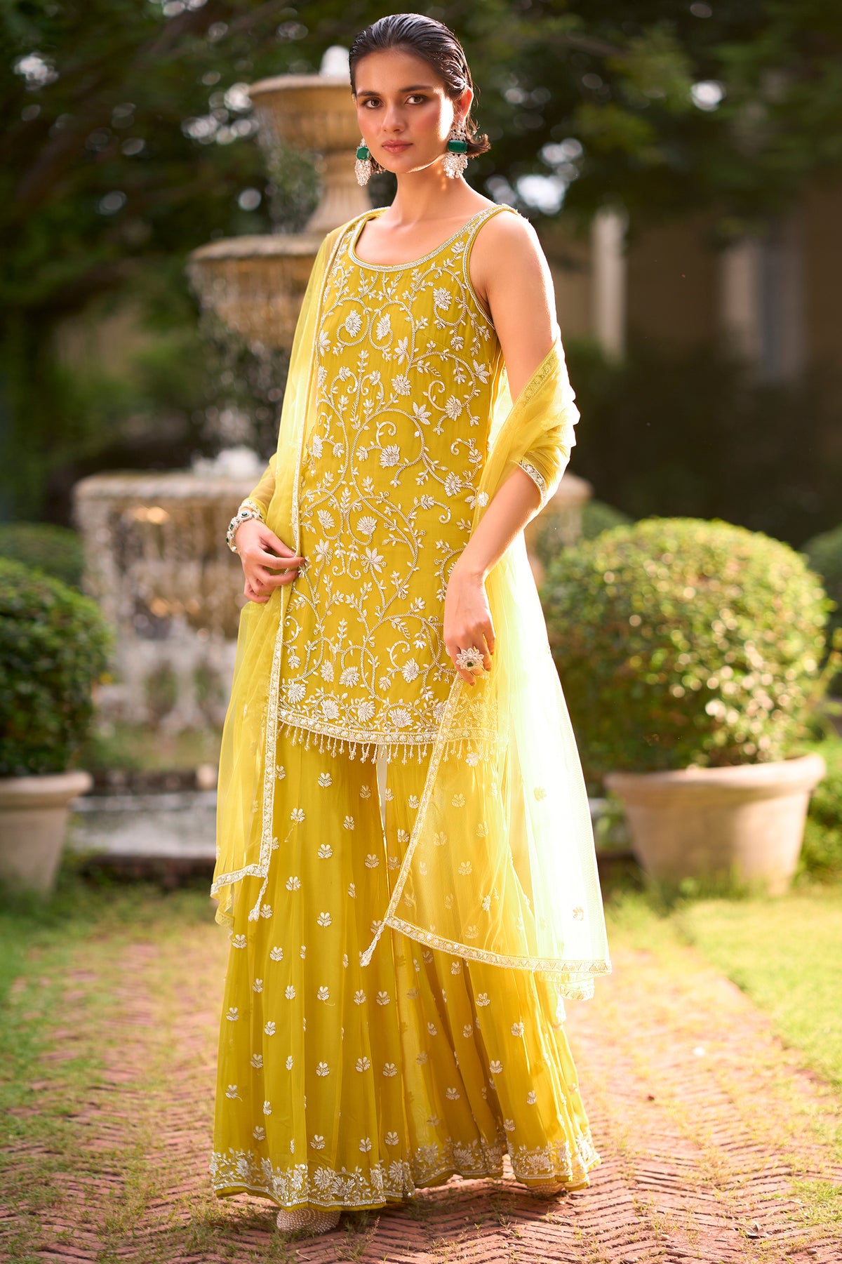 Yellow Readymade Embroidered Chiffon Sharara Suit-SAR13572_3_SareeButa.com