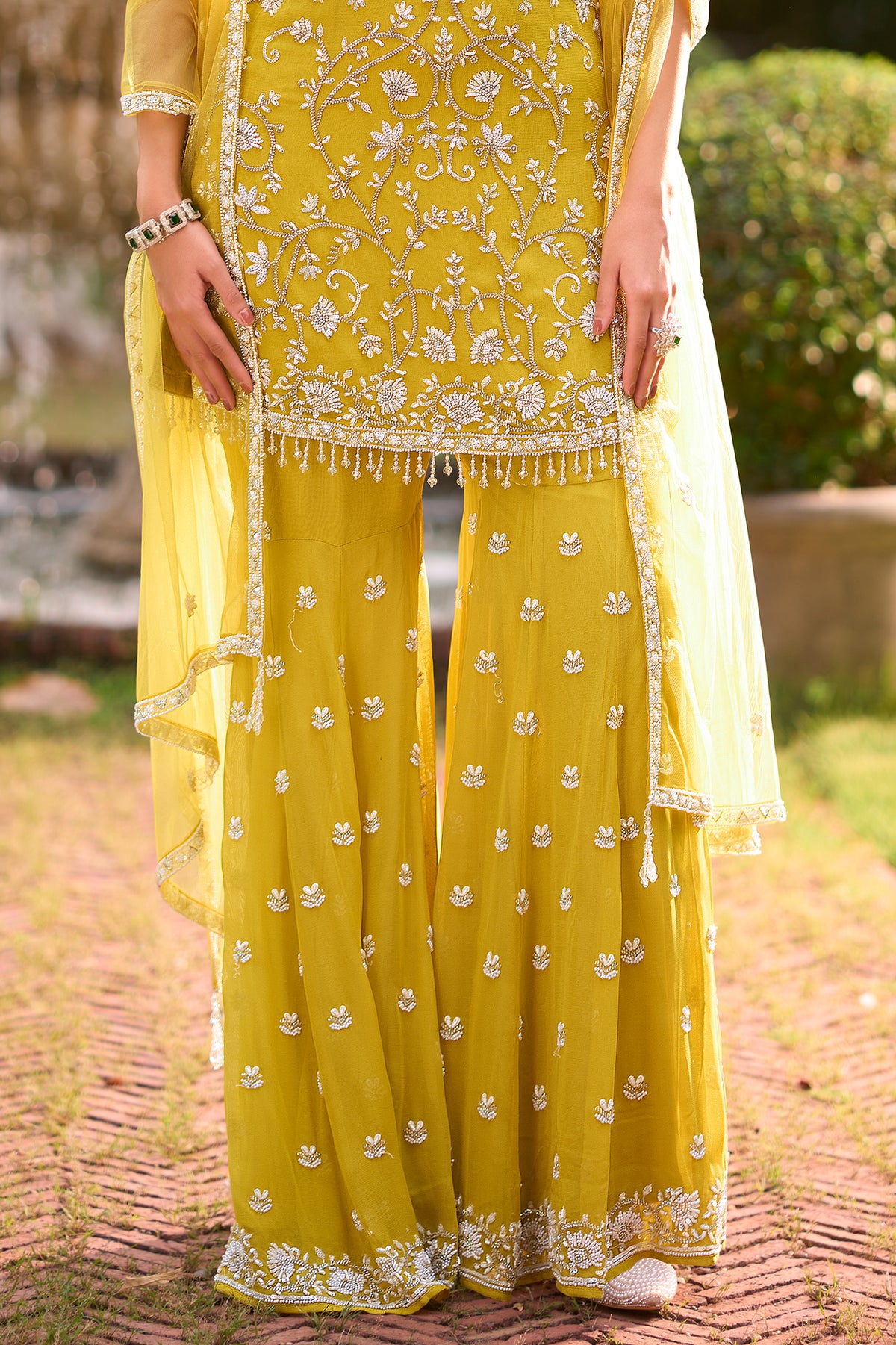 Yellow Readymade Embroidered Chiffon Sharara Suit-SAR13572_6_SareeButa.com