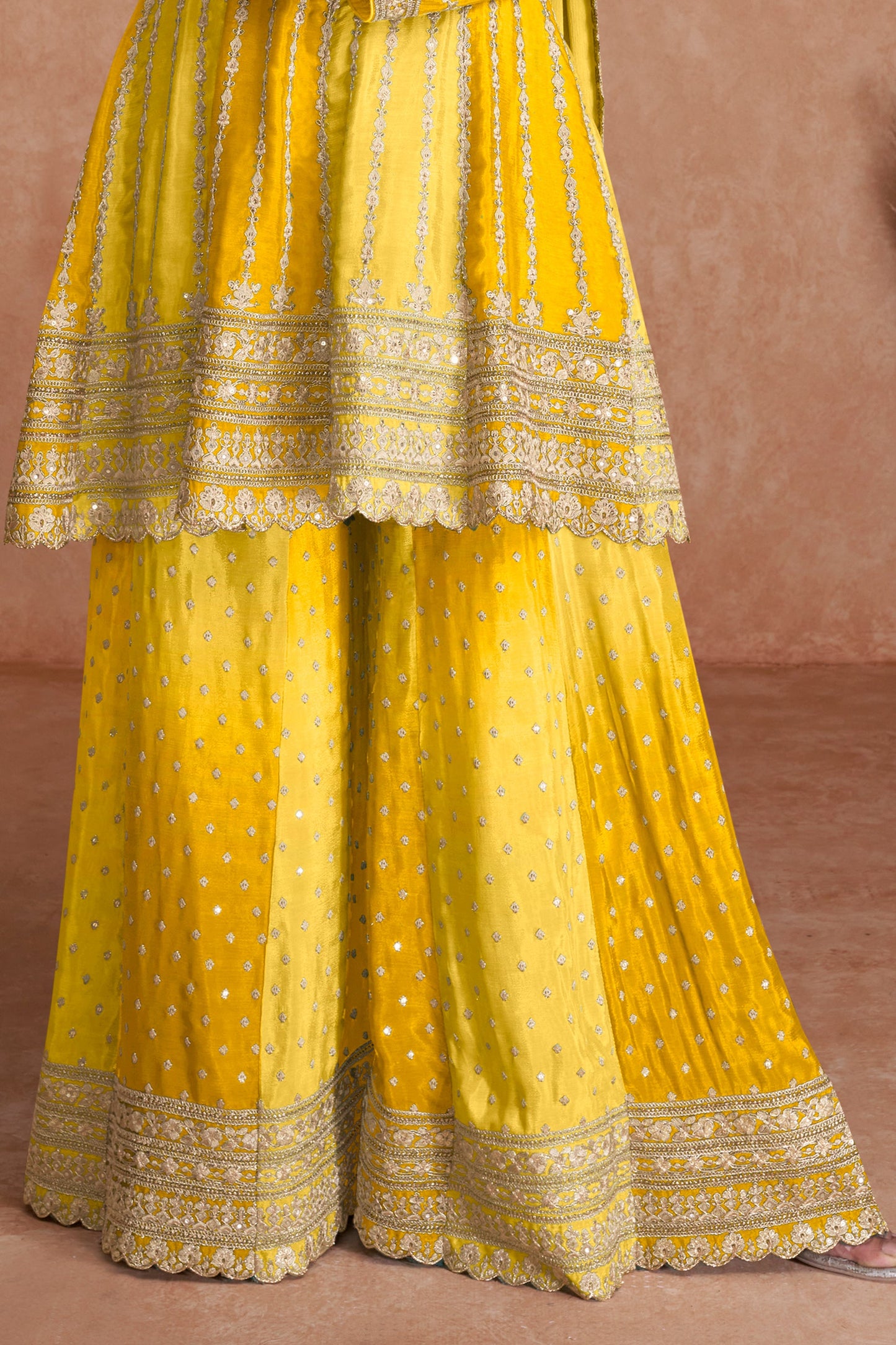 Yellow Readymade Embroidered Chinon A-line Suit-SAR10798_4_SareeButa.com